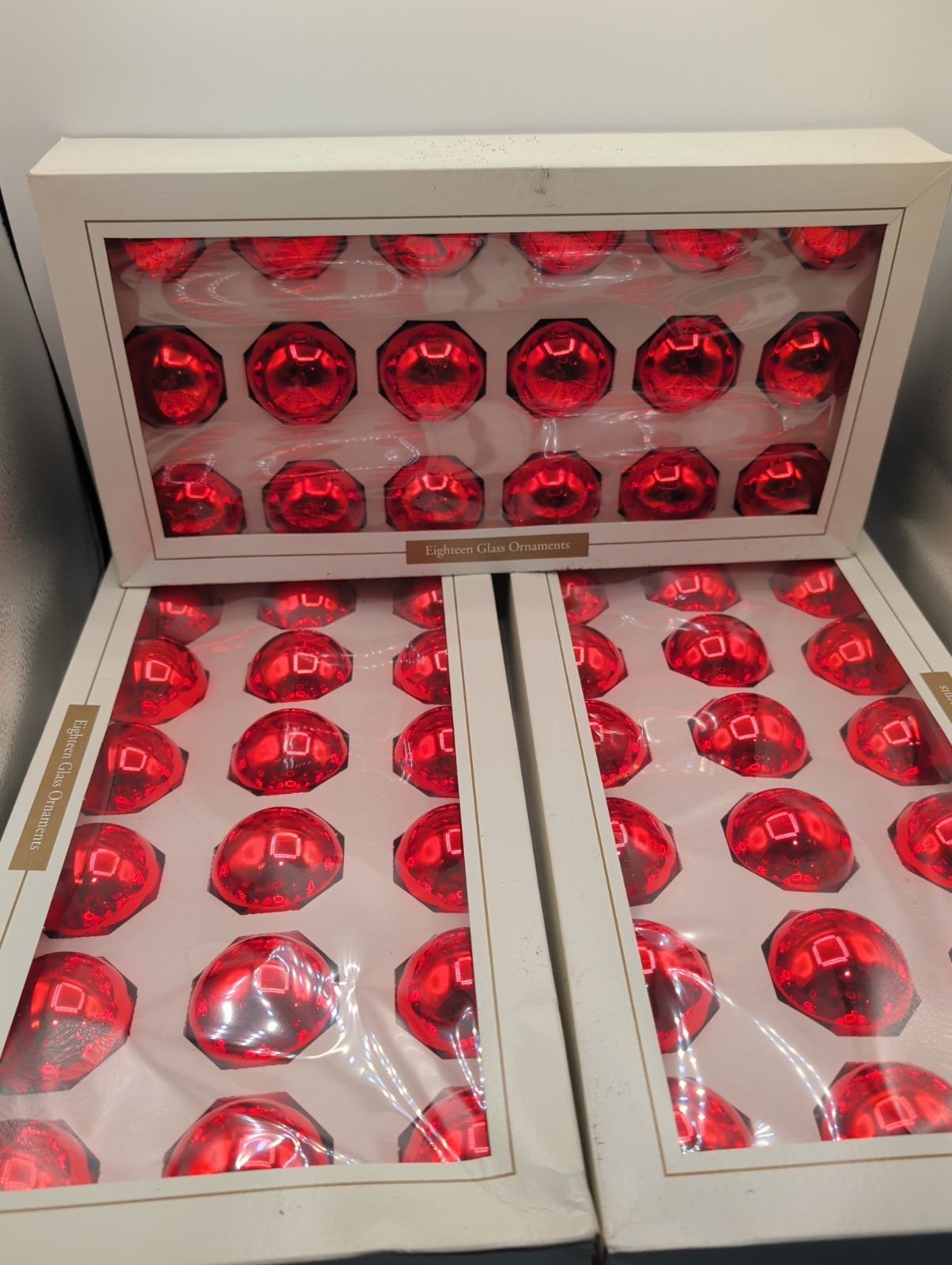 Vintage Red Glass Ornaments 54pc Bulk Set 2 Inch Christmas Tree Decor 3 Boxes