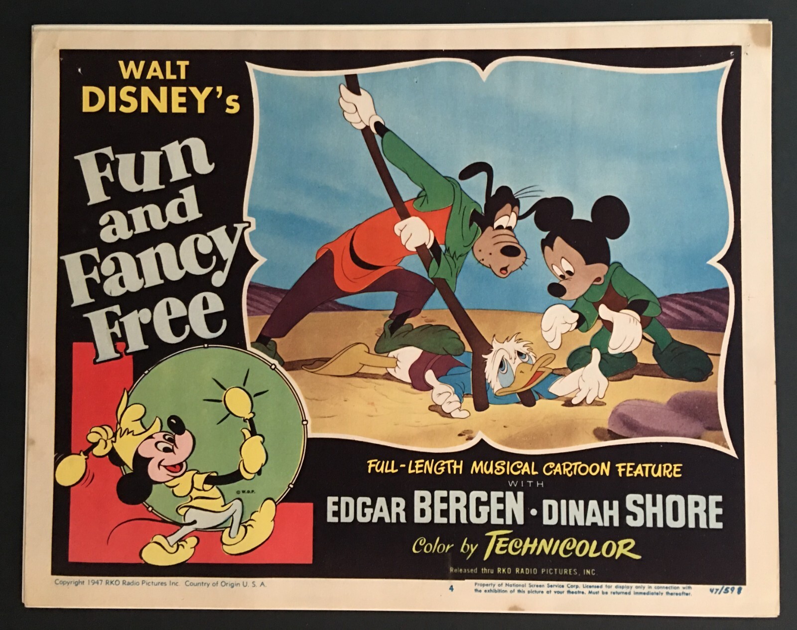 FUN AND FANCY FREE 1947 Disney Lobby Card  Mickey Mouse Donald Duck Goofy RKO