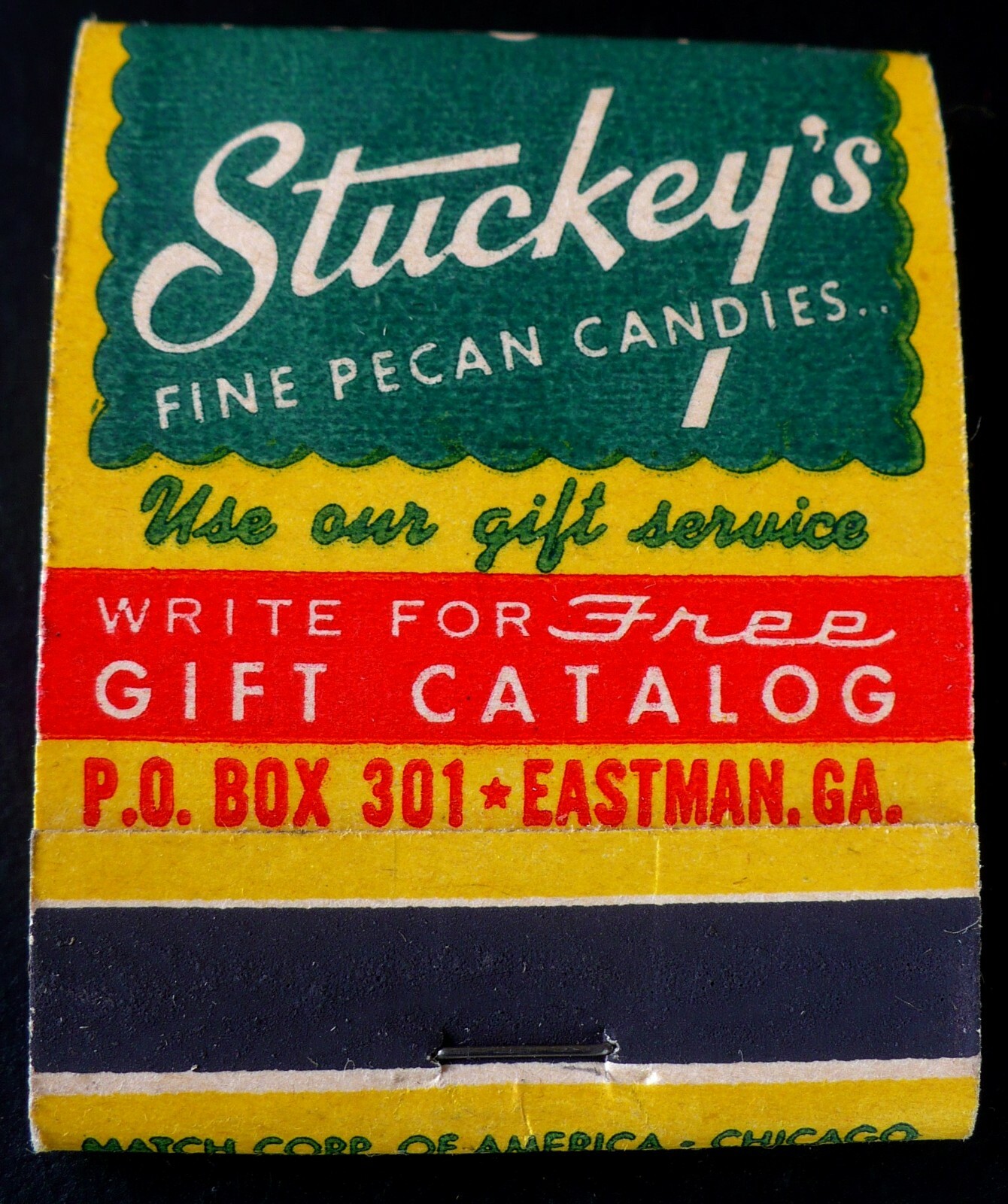 VINTAGE STUCKEY\'S FINE PECAN CANDIES GEORGIA FULL UNSTRUCK MATCHBOOK 