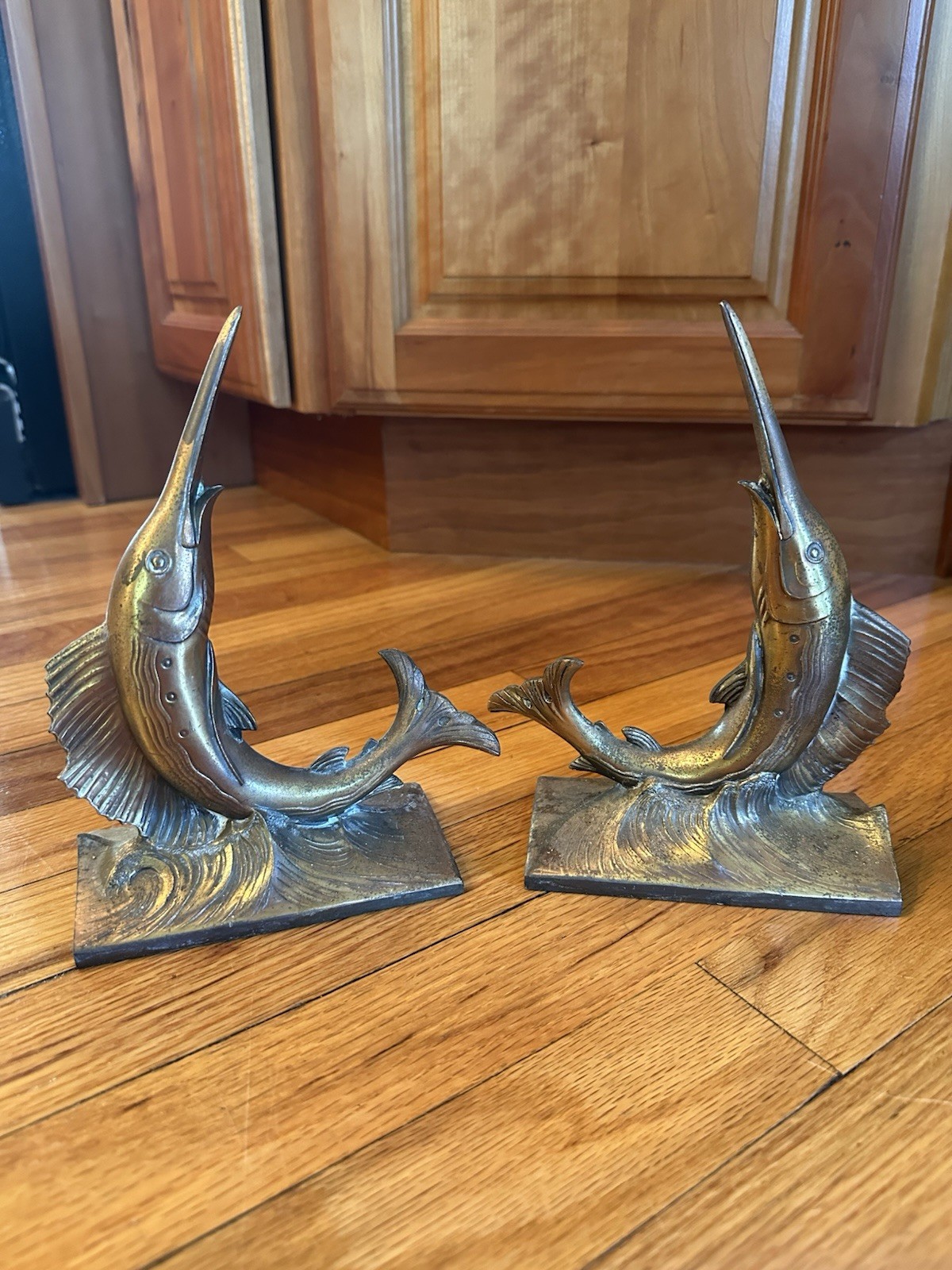 Vintage Solid Brass Swordfish Sailfish Marlin Bookends Figurines Nautical Sea