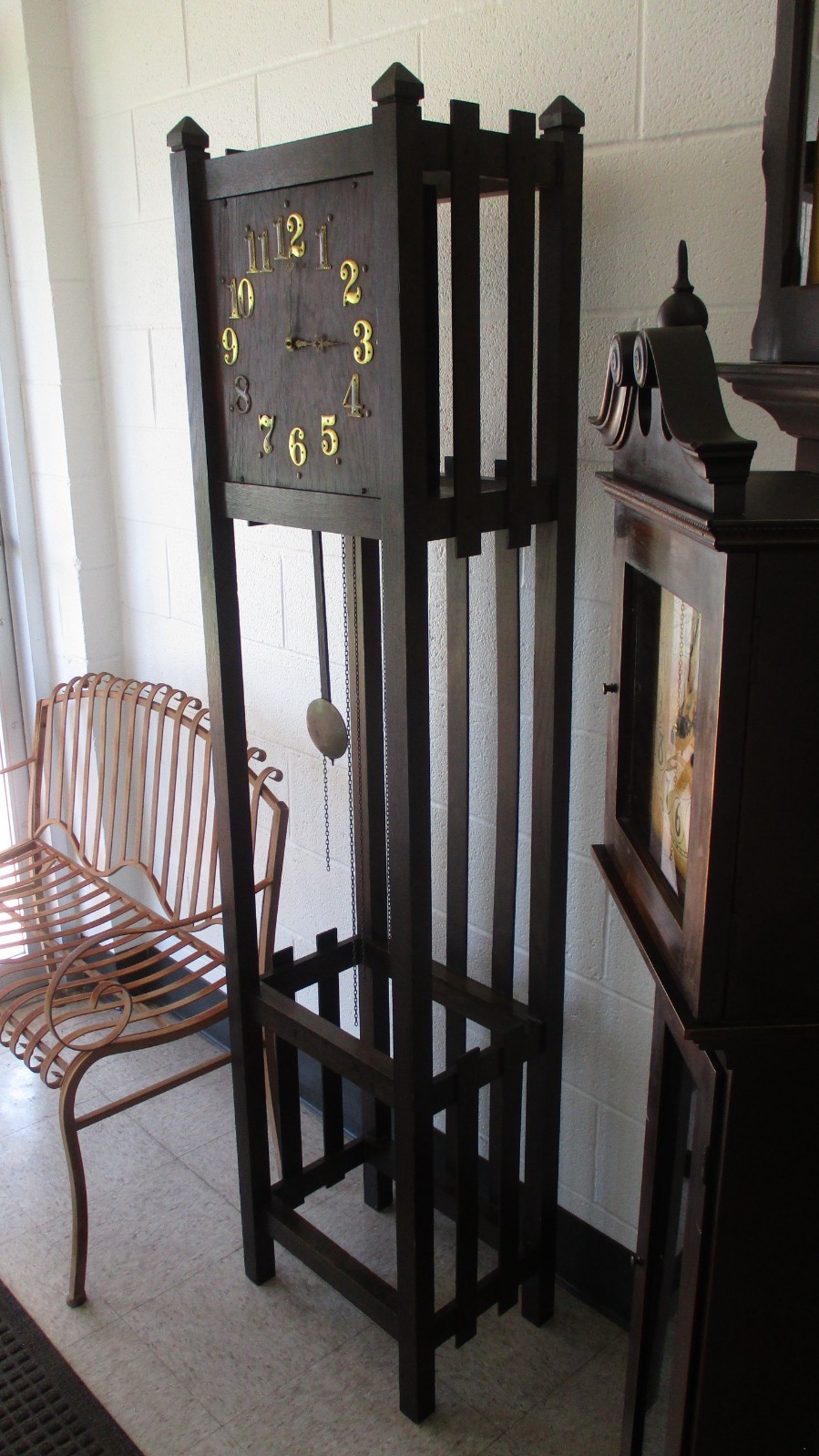 ANTIQUE GRANDFATHER CLOCK MISSION OAK ARTS & CRAFTS ORIGINAL FINISH CIRCA 1930