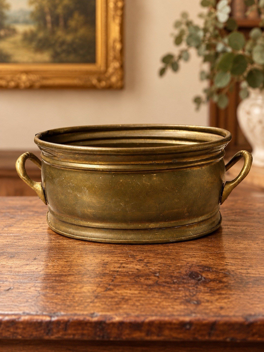 VTG Solid Brass Oval Planter Handles Patina 1970’s Unpolished 