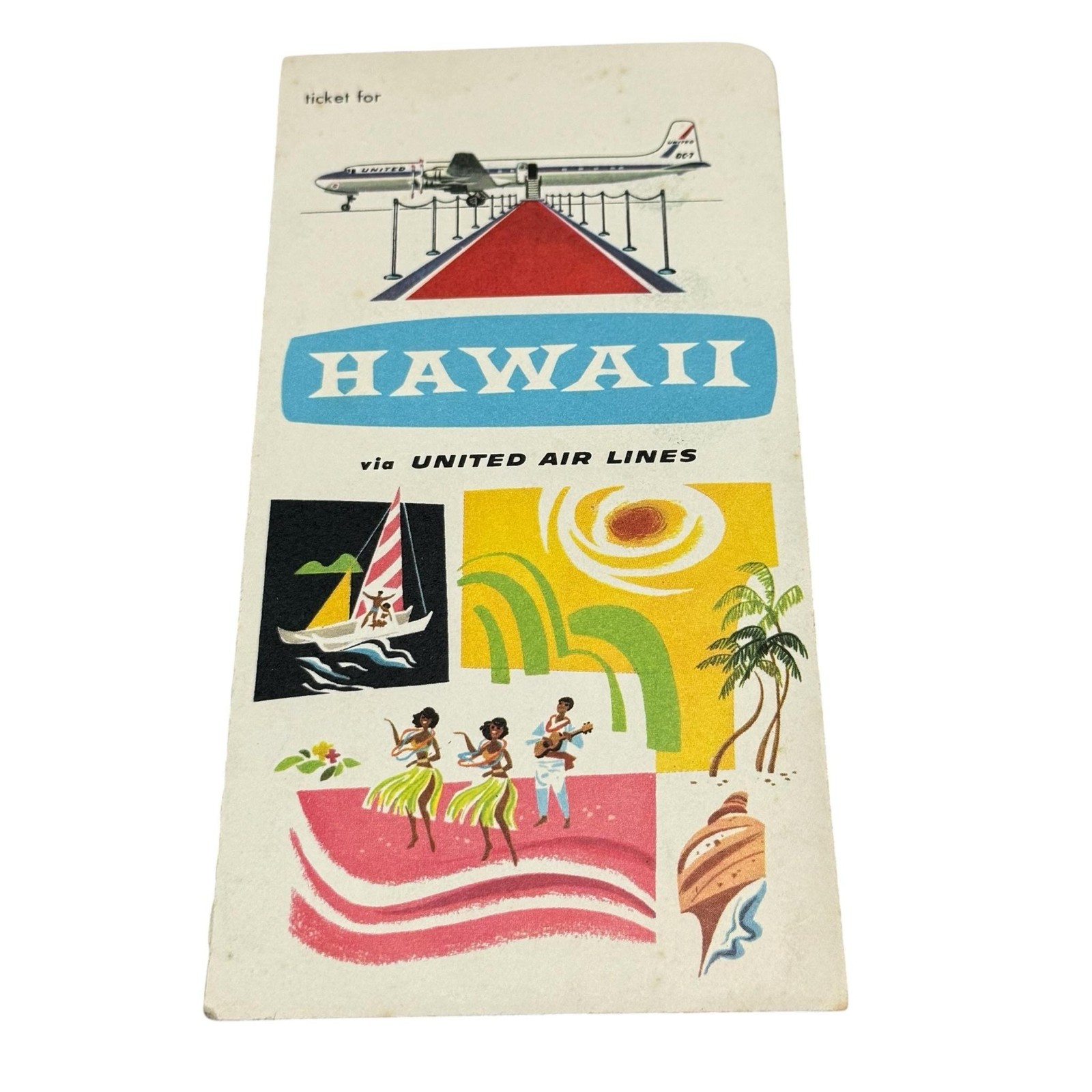 Vintage United Air Lines Hawaii Ticket Folder Map Labels Airmail Stamps Lot