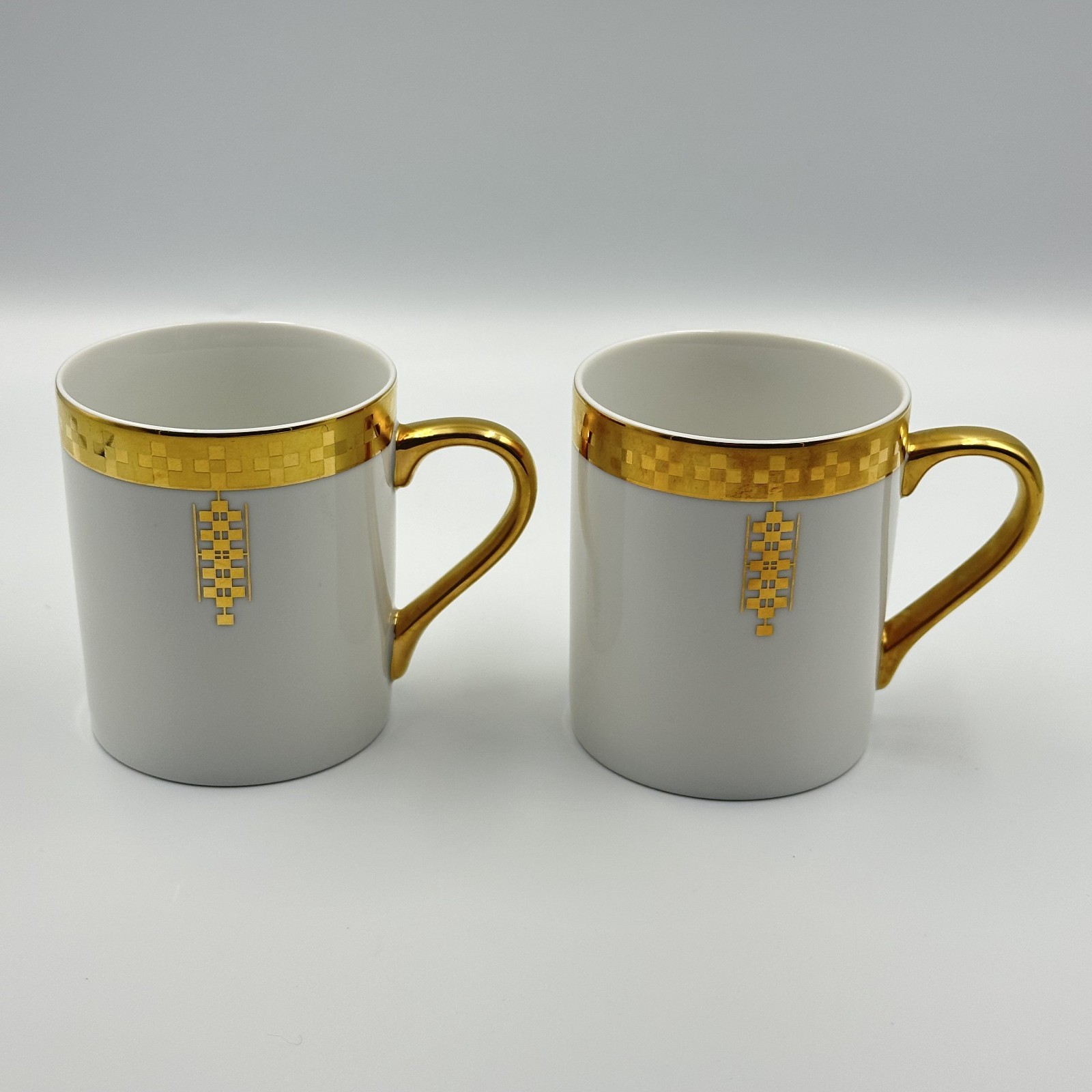 Tiffany Imperial / Frank Lloyd Wright Art Deco Gilded Coffee Mug Cup Pair