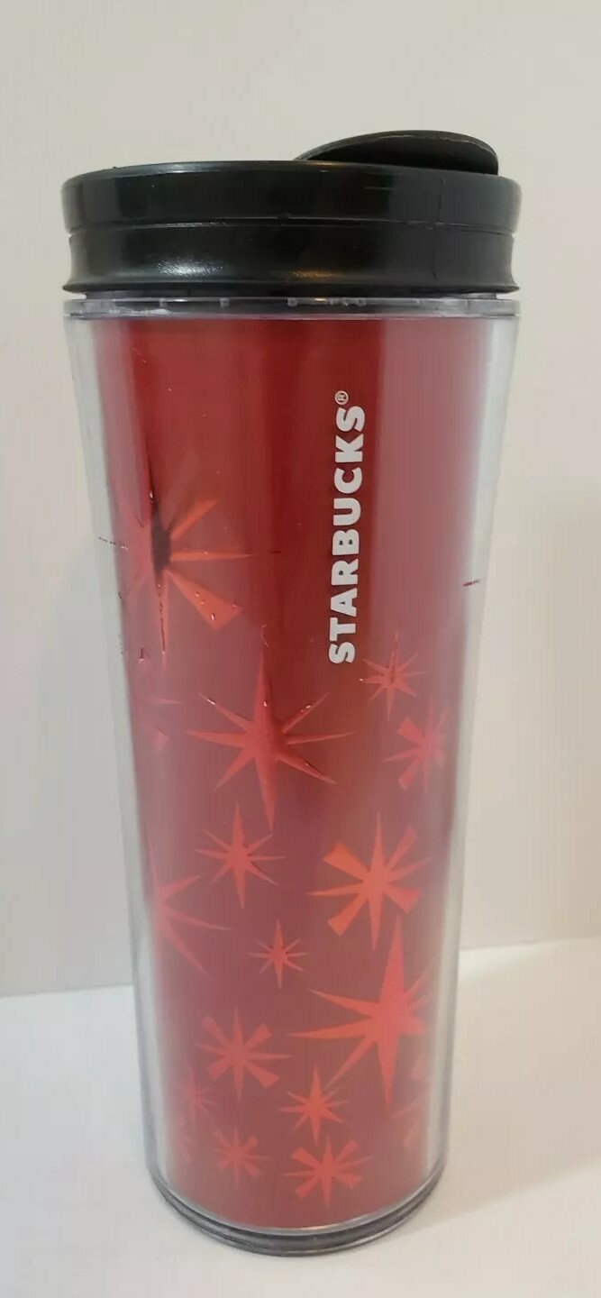 Starbucks - 2011 - Red Snowflake/Star - Christmas Tumbler/Travel Mug - 12 oz