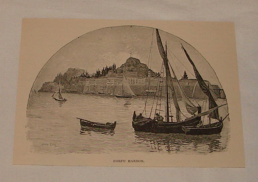 1893 magazine engraving ~ CORFU HARBOR Greece