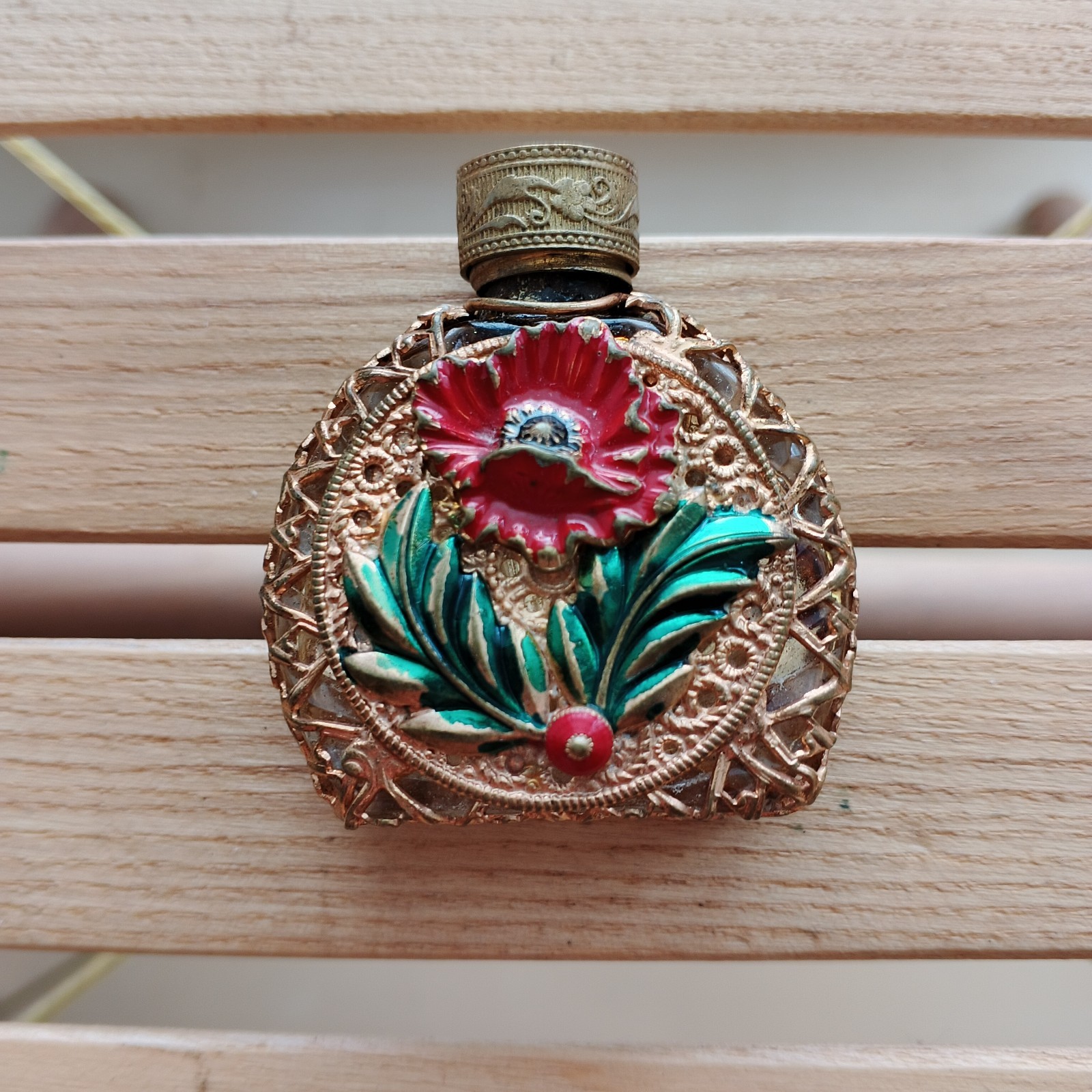 Vintage perfume bottle filigree Gilt Enamel Collectible Nice 5c 1970s USSR