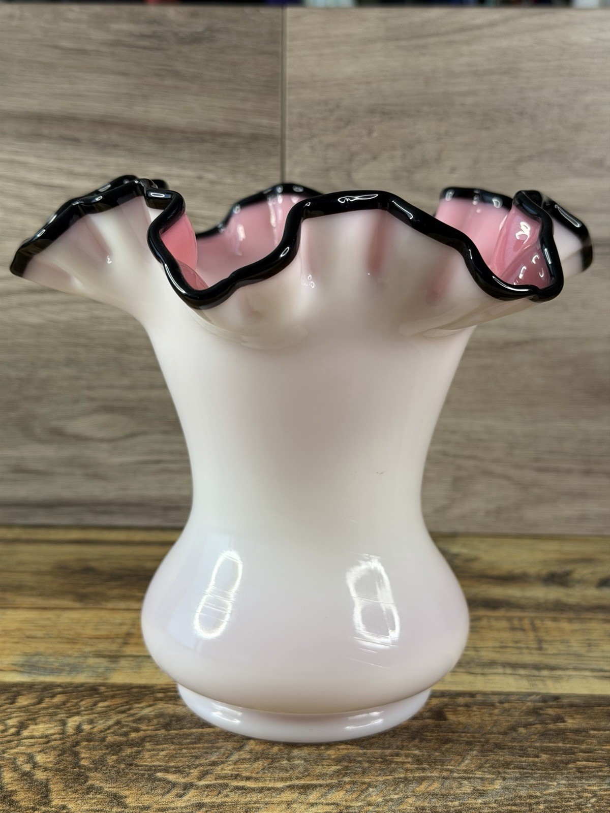 Vintage Fenton Glass Black Rose Crest Ruffled Top 6 1/2