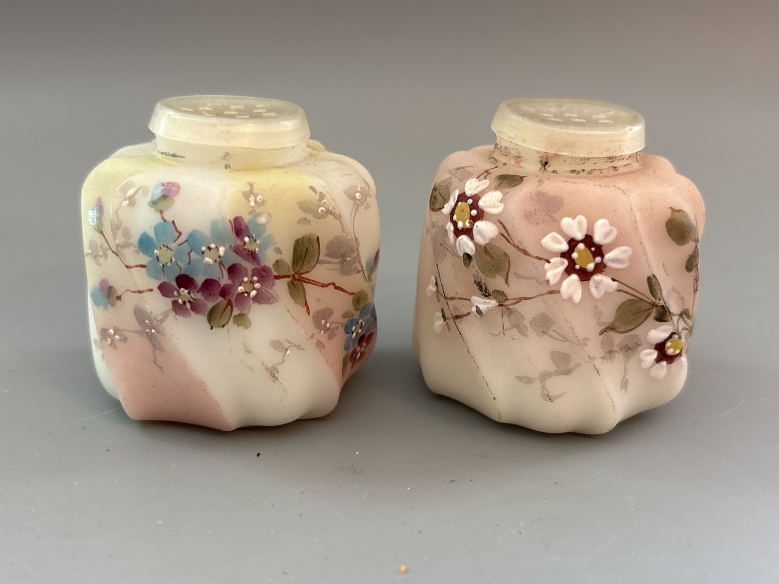 Antique c1894 Consolidated No 41 Ice Cube EAPG Opalware Salt Pepper Shakers
