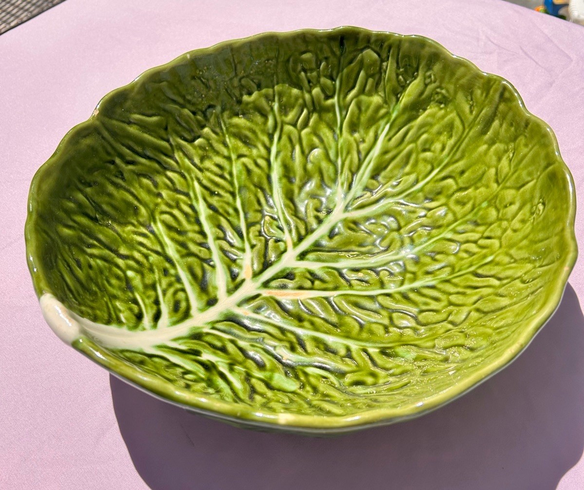Vtg Faiancas Belo Portugal Majolica Cabbage Leaf Large Serving Bowl Approx 12”D