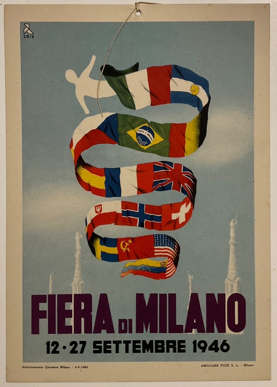 FIERA DI MILANO 1946 CARDBOARD ADVERTISING POSTER A. PIZZI MI FIERA DI MILANO 1946 CARDBOARD ADVERTISING POSTER A. PIZZI MI