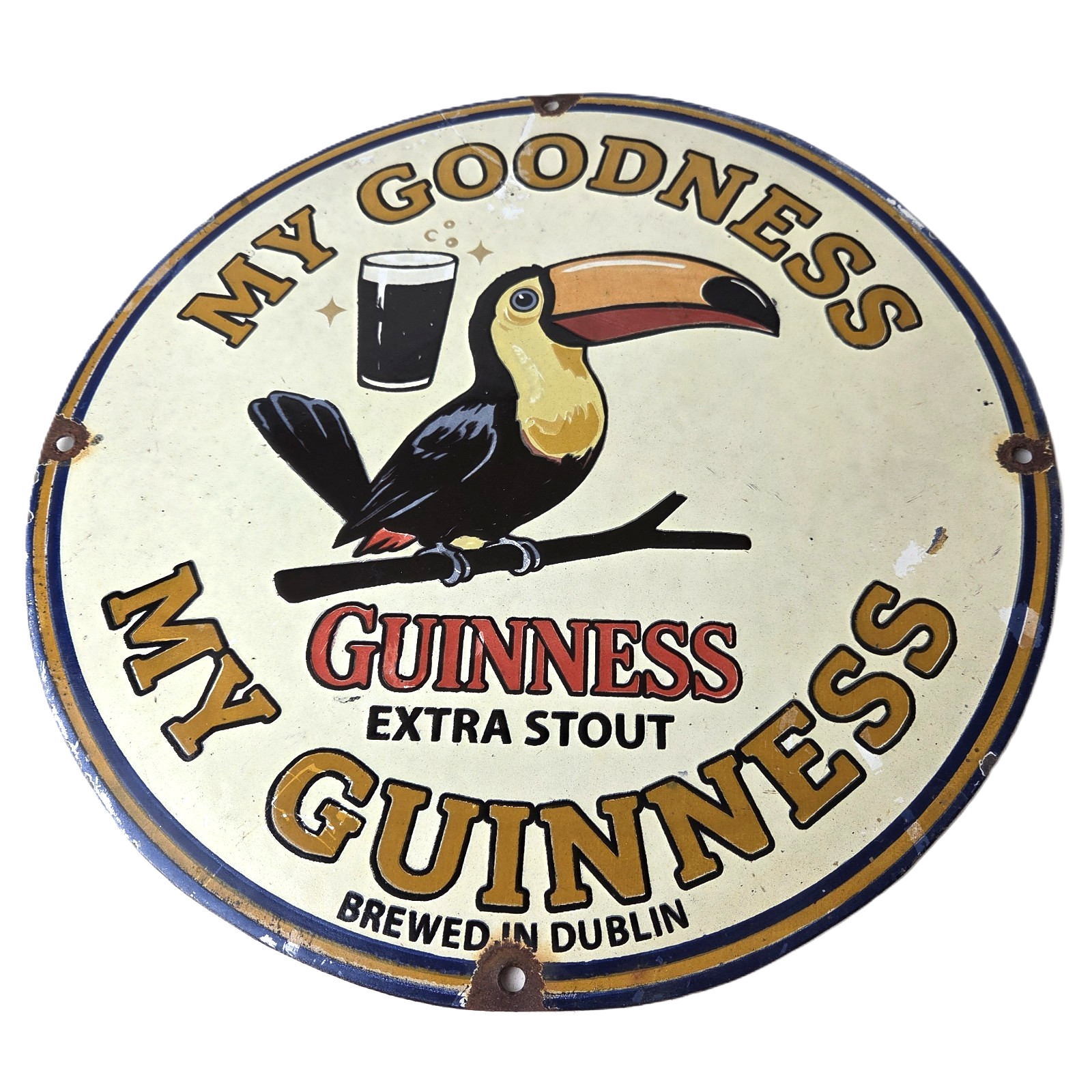 Vintage Guinness Beer Sign - Alcohol Brewery Extra Stout Toucan Porcelain Sign