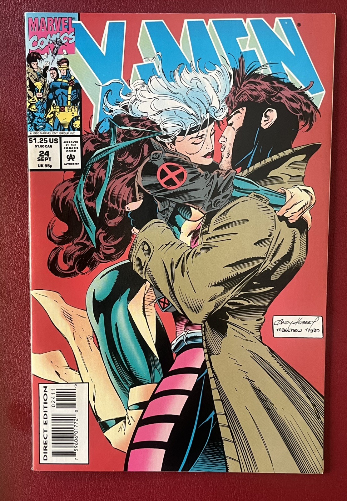 X-Men #24 1993 Marvel Rogue & Gambit Kiss Cover Andy Kubert Classic Key VF/NM