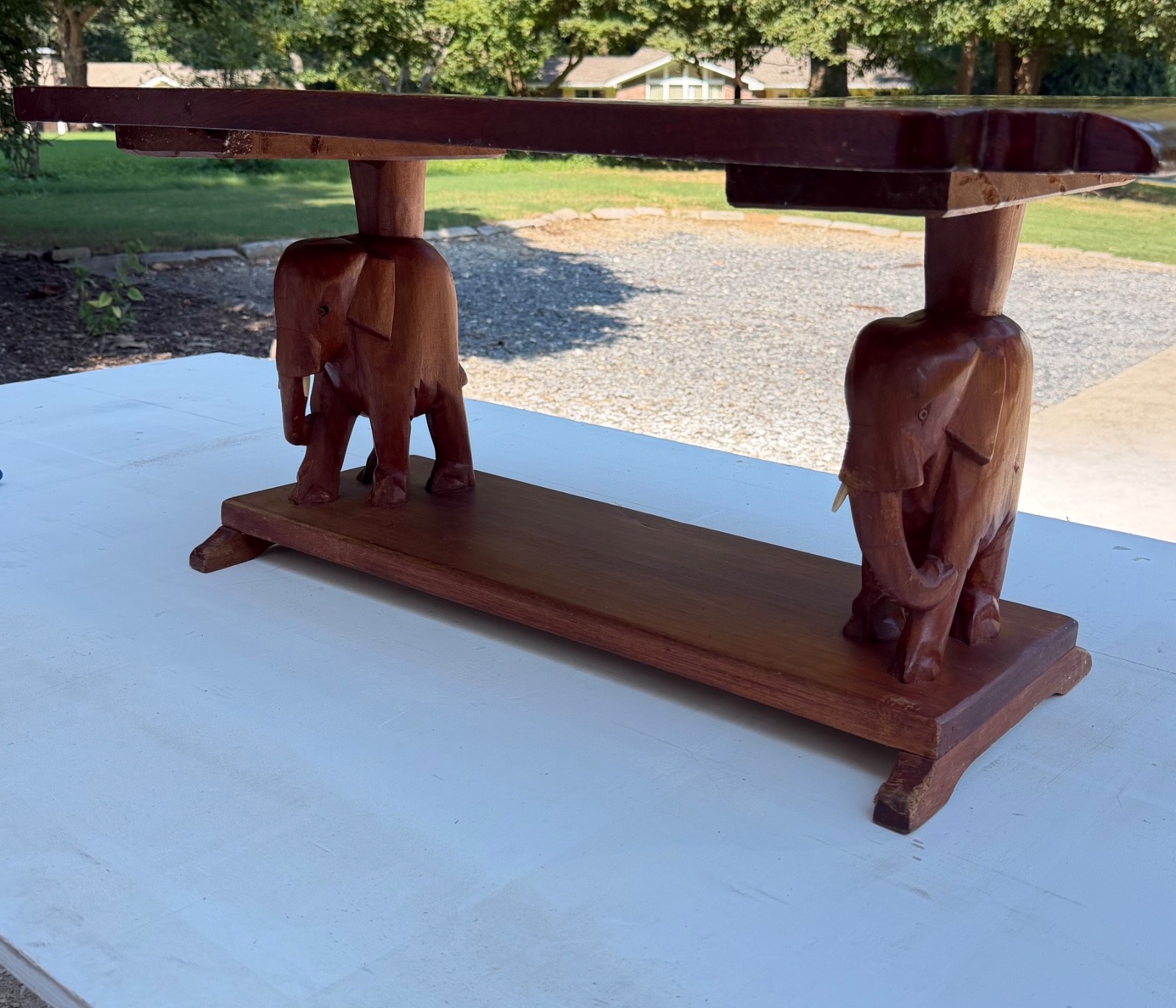 1950s West African Mahogany Elephant Coffee Table Hand Carved Vintage 36” WOW 🤩