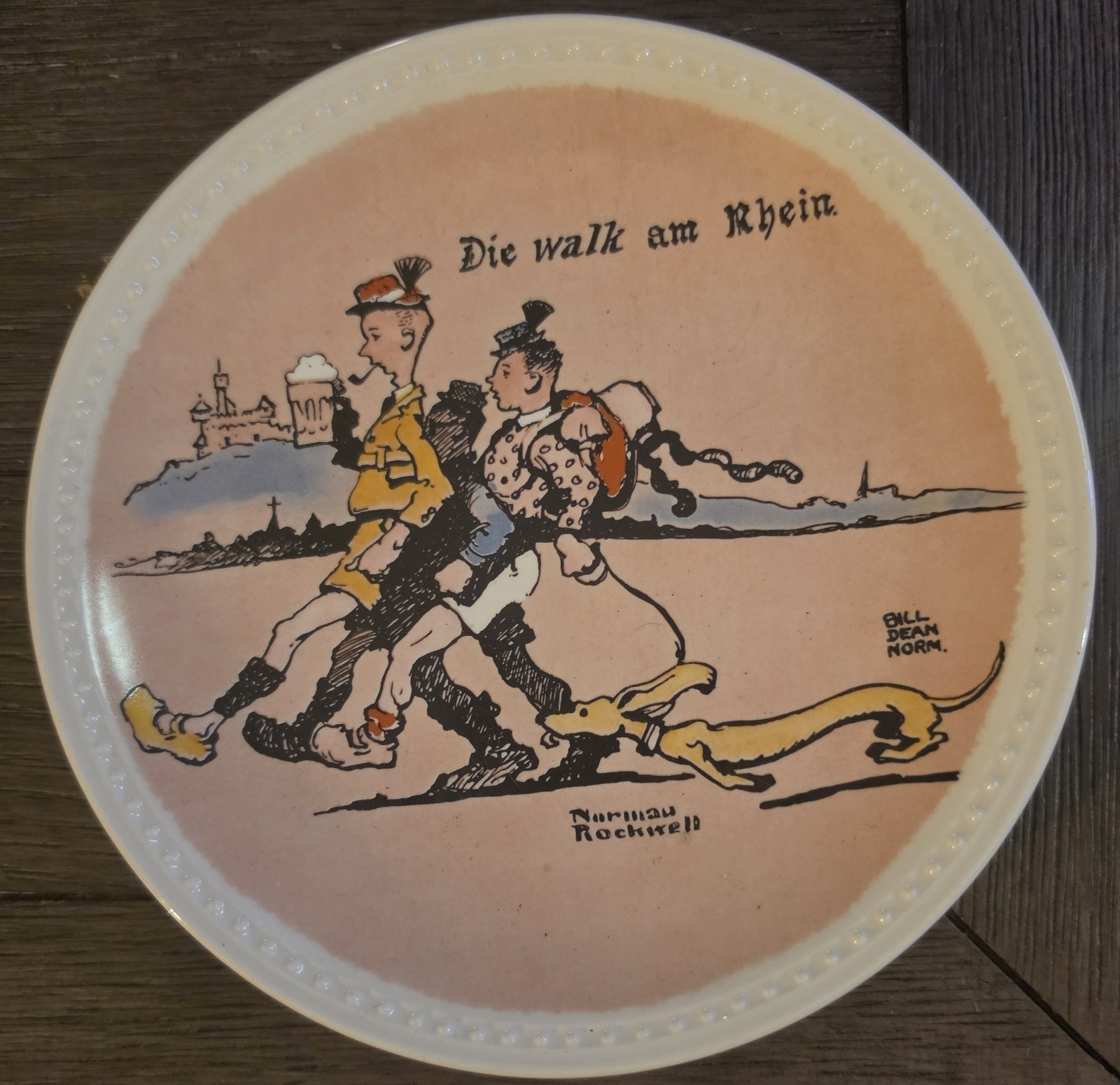 Norman Rockwell Die Walk am Rhein Vintage Collector Plate Newell Pottery On Tour