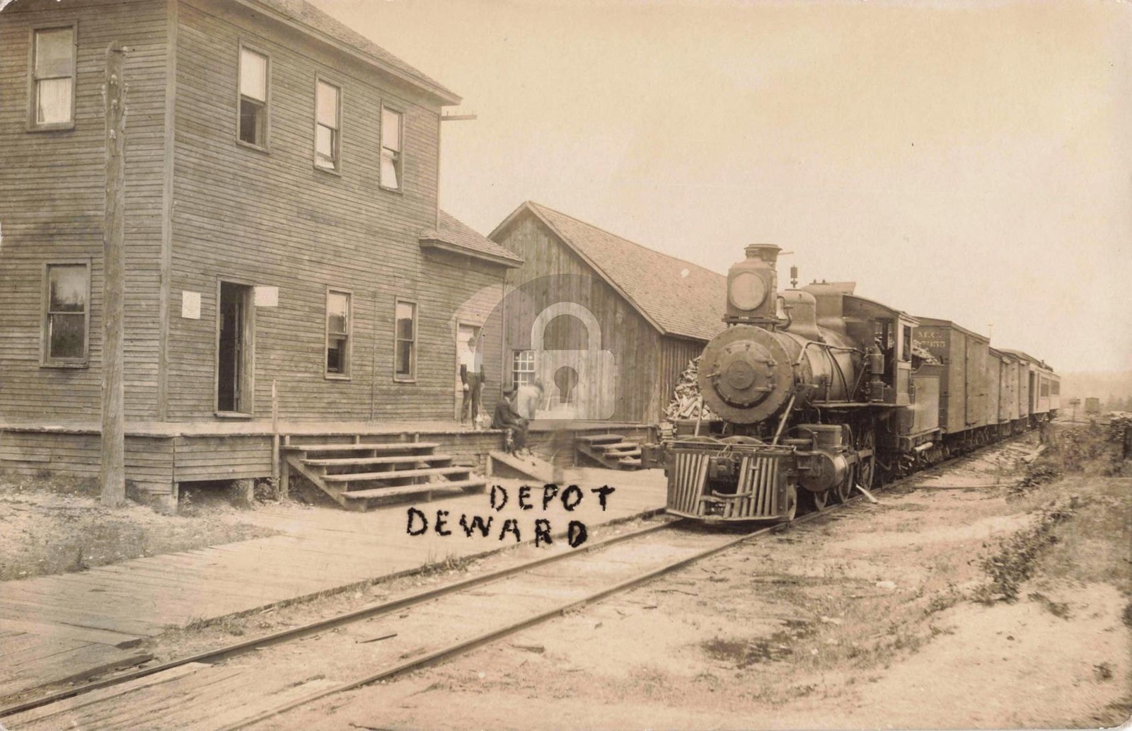 Railroad Depot Deward MI Michigan 1910 RPPC Photo Postcard COPY