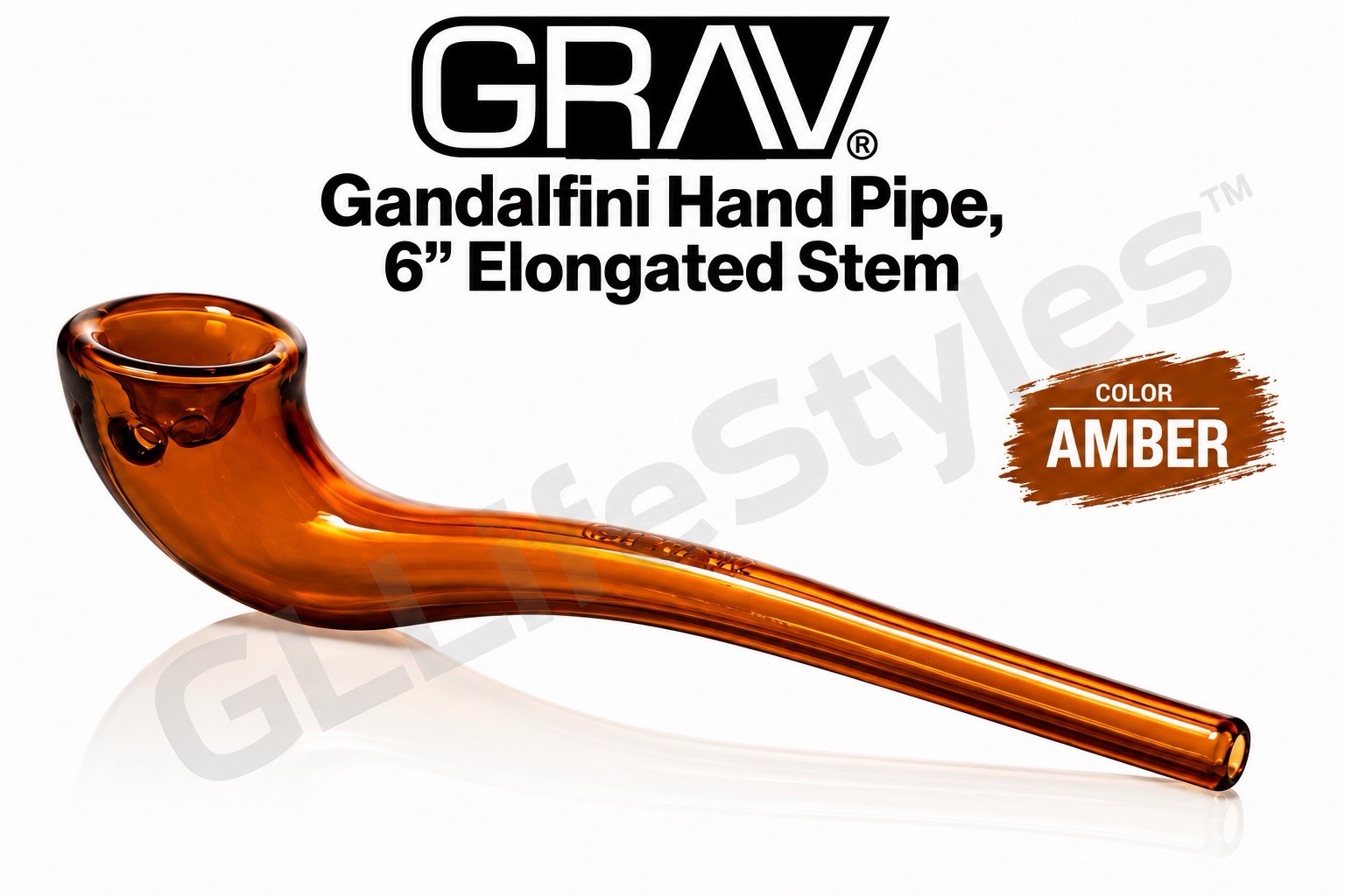 GRAV® Gandalfini Hand Pipe, 6” Elongated Stem, $30+, Color AMBER GRAV® Gandalfini Hand Pipe, 6” Elongated Stem, $30+, Color AMBER