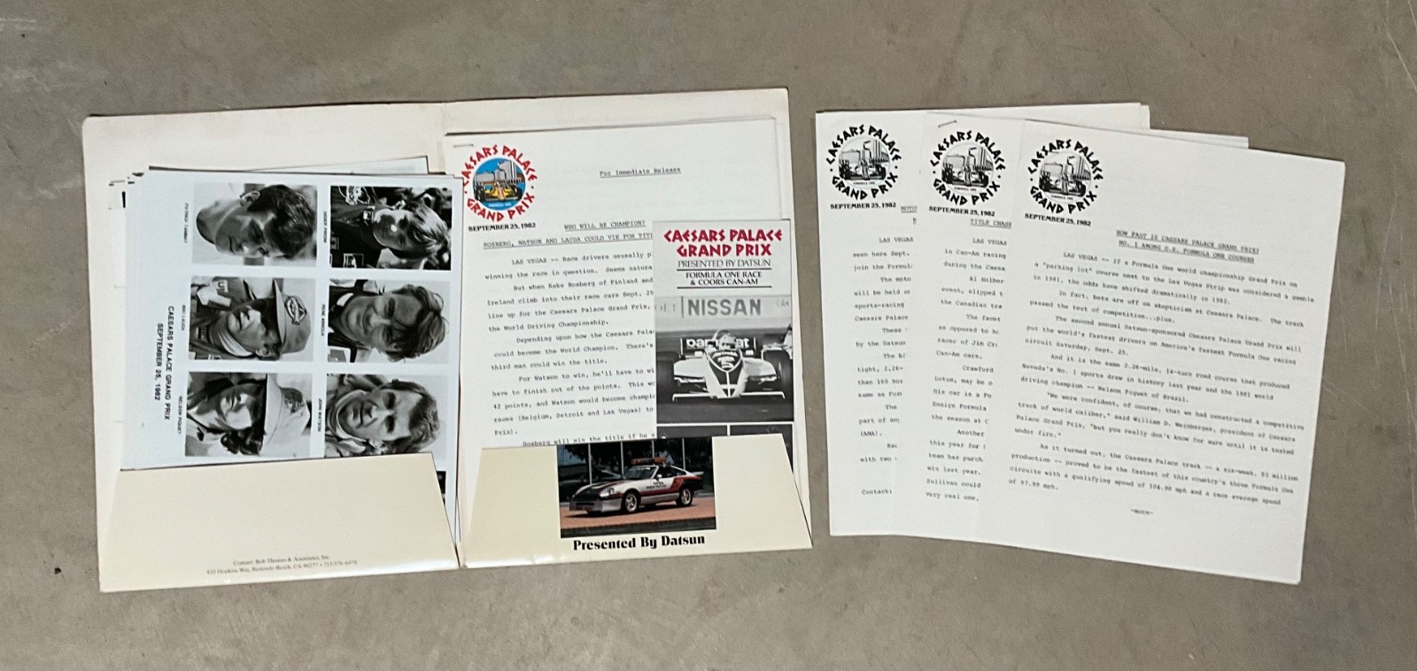 1982 Ceasars Palace Grand Prix | Press Release | F1 Race | 6 Photos | Original