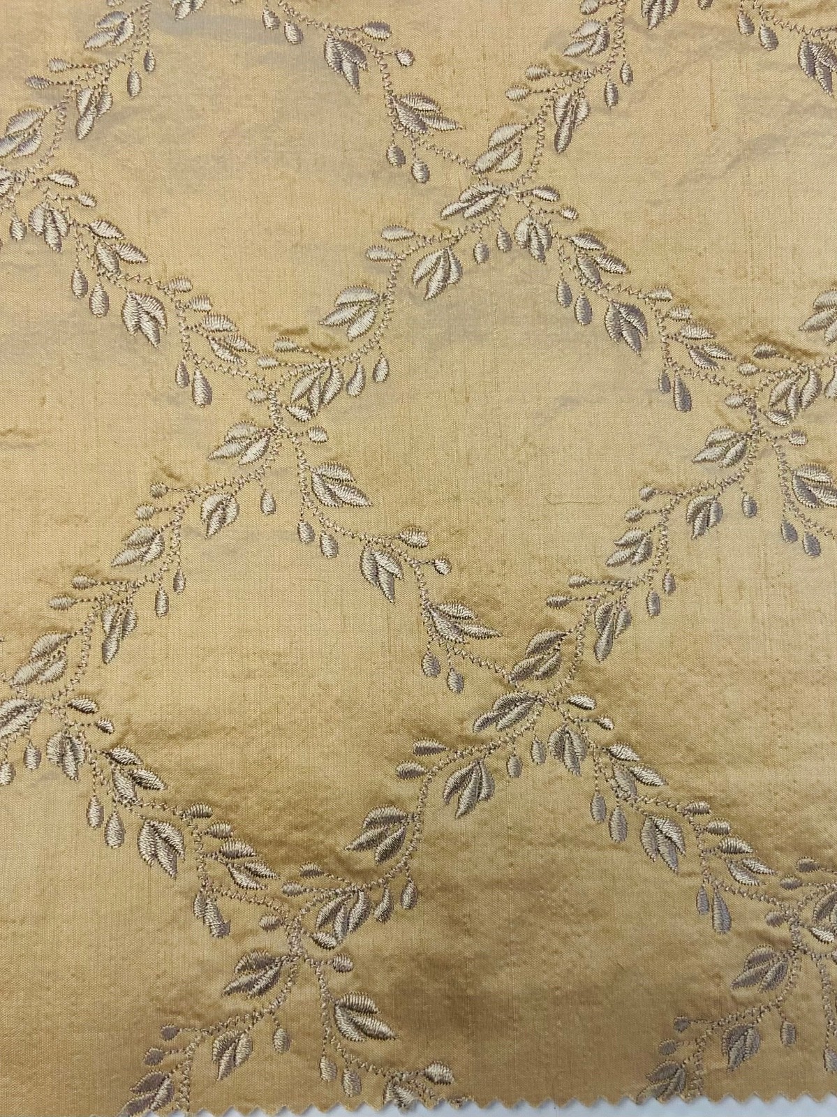 Scalamandré Vintage Quilted Dupioni Silk Fabric Champagne Gold Leaf