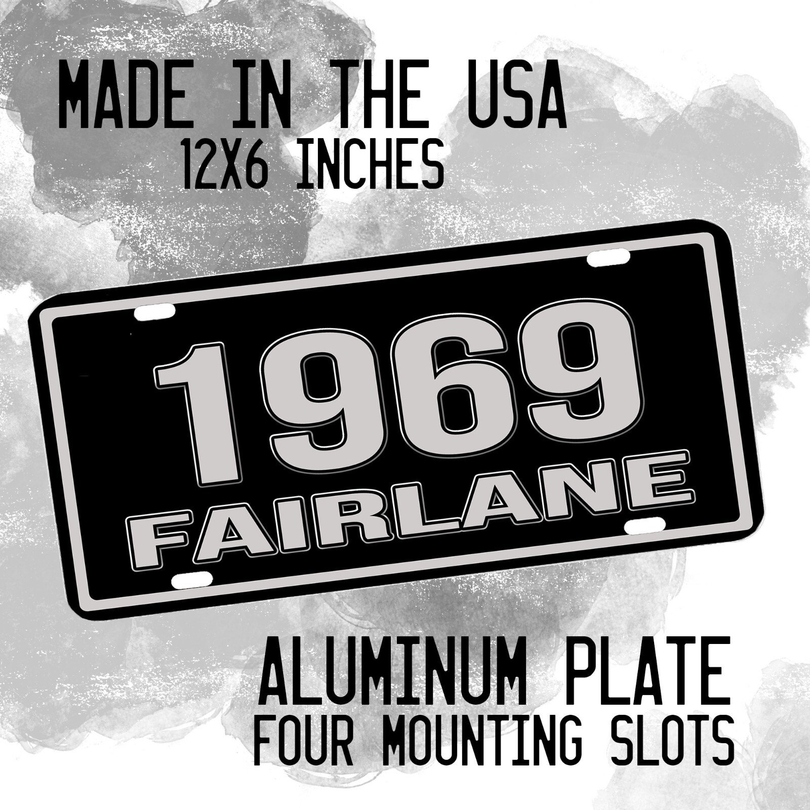 Old School Fairlane Muscle Car 1955-1970 Black Silver Metal License Plate