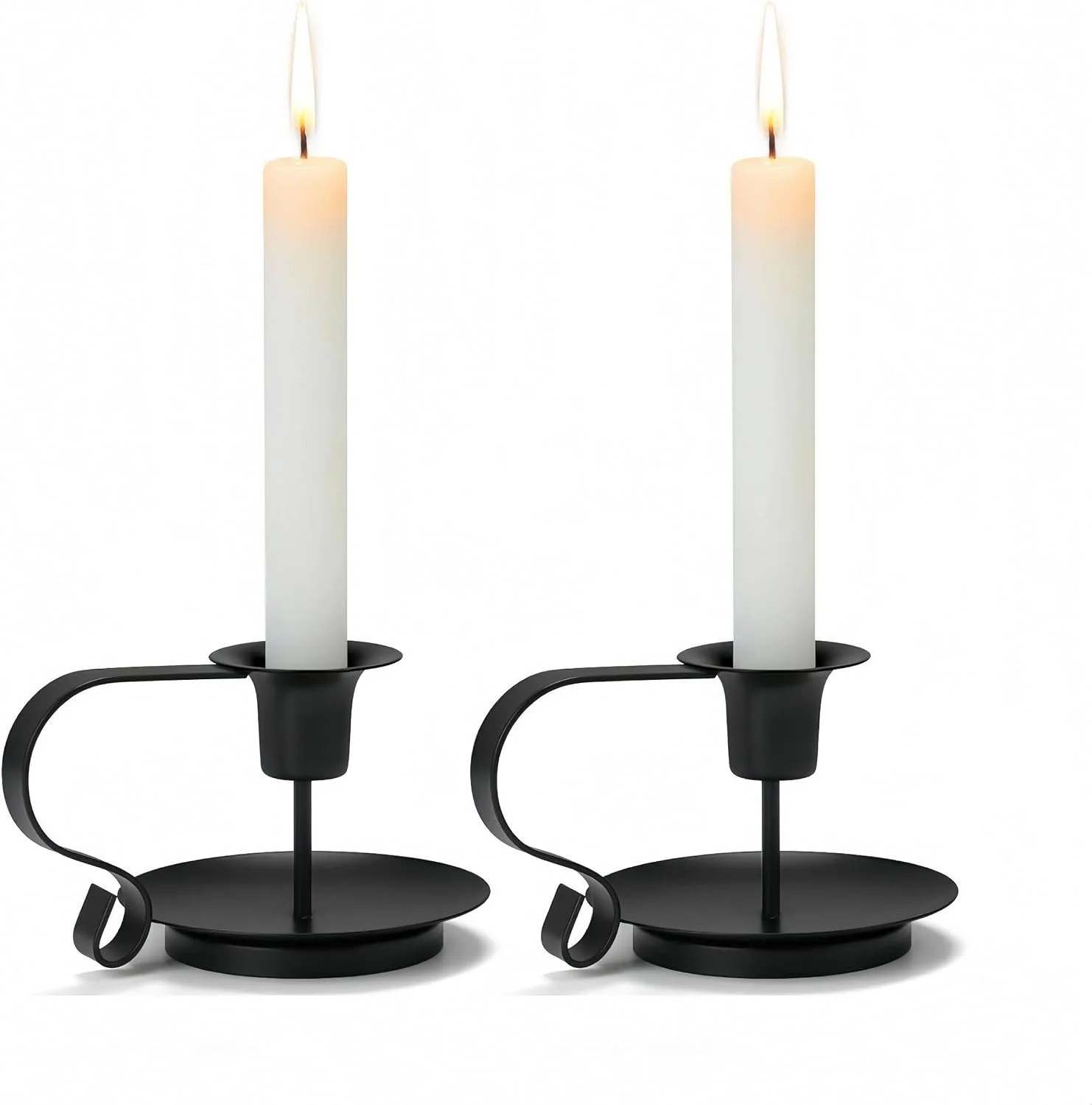 Vintage Black Taper Candle Holders, Hand-Forged Iron with Drip Protection Vintage Black Taper Candle Holders, Hand-Forged Iron with Drip Protection
