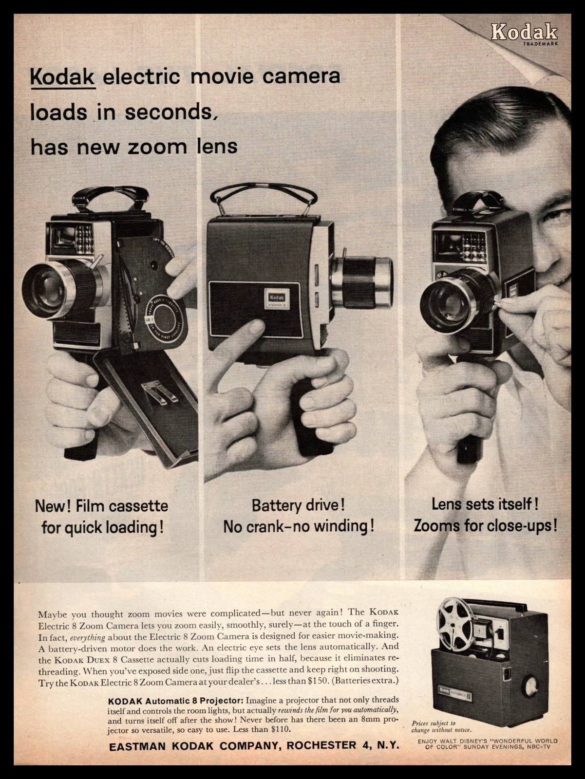 1963 Kodak Electric 8 Zoom 8mm Home Movie Camera Vintage Projector Print Ad 1963 Kodak Electric 8 Zoom 8mm Home Movie Camera Vintage Projector Print Ad