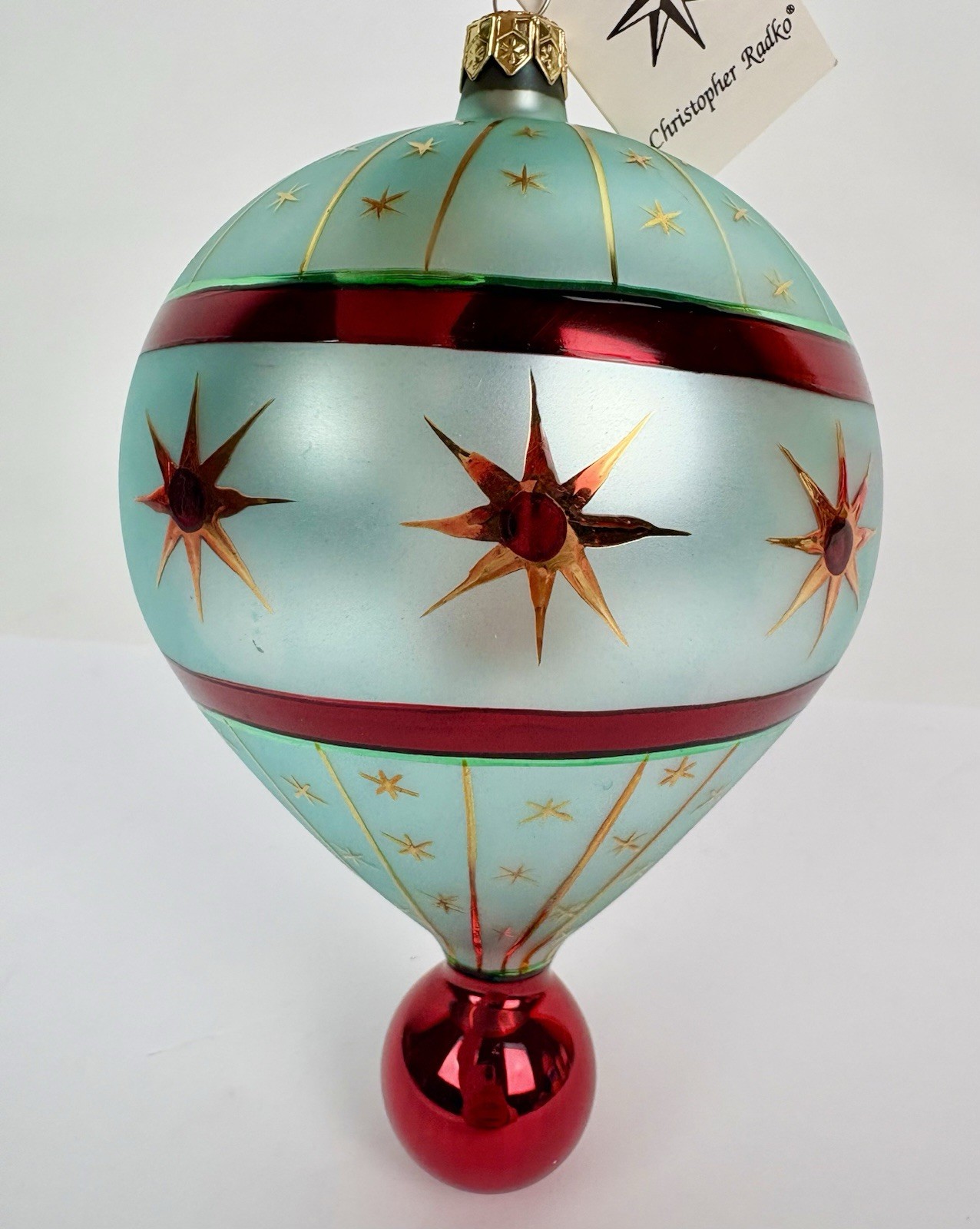 Christopher Radko Versailles Balloon Ornament Aqua Red Stars 1993 Ball Drop