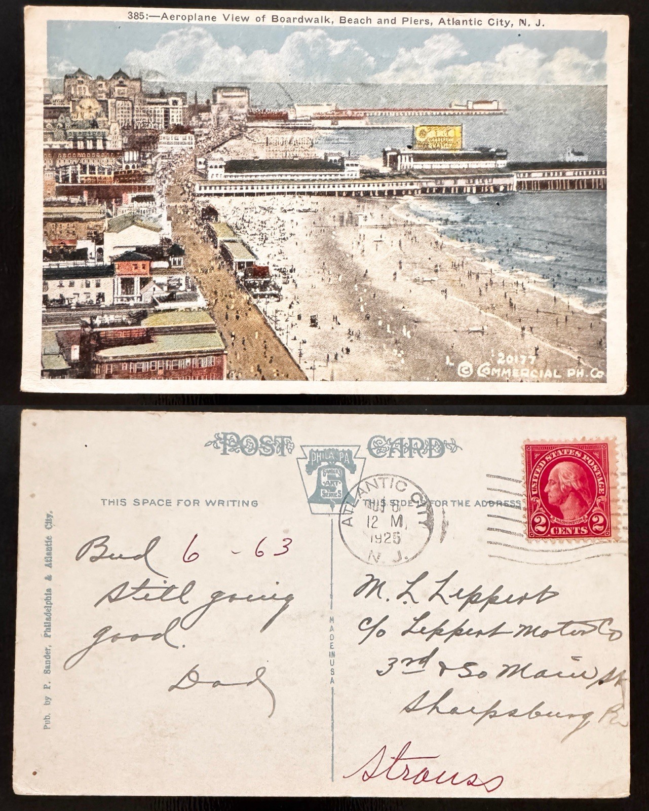1925 Aeroplane View Boardwalk Beach Piers Atlantic City NJ B5