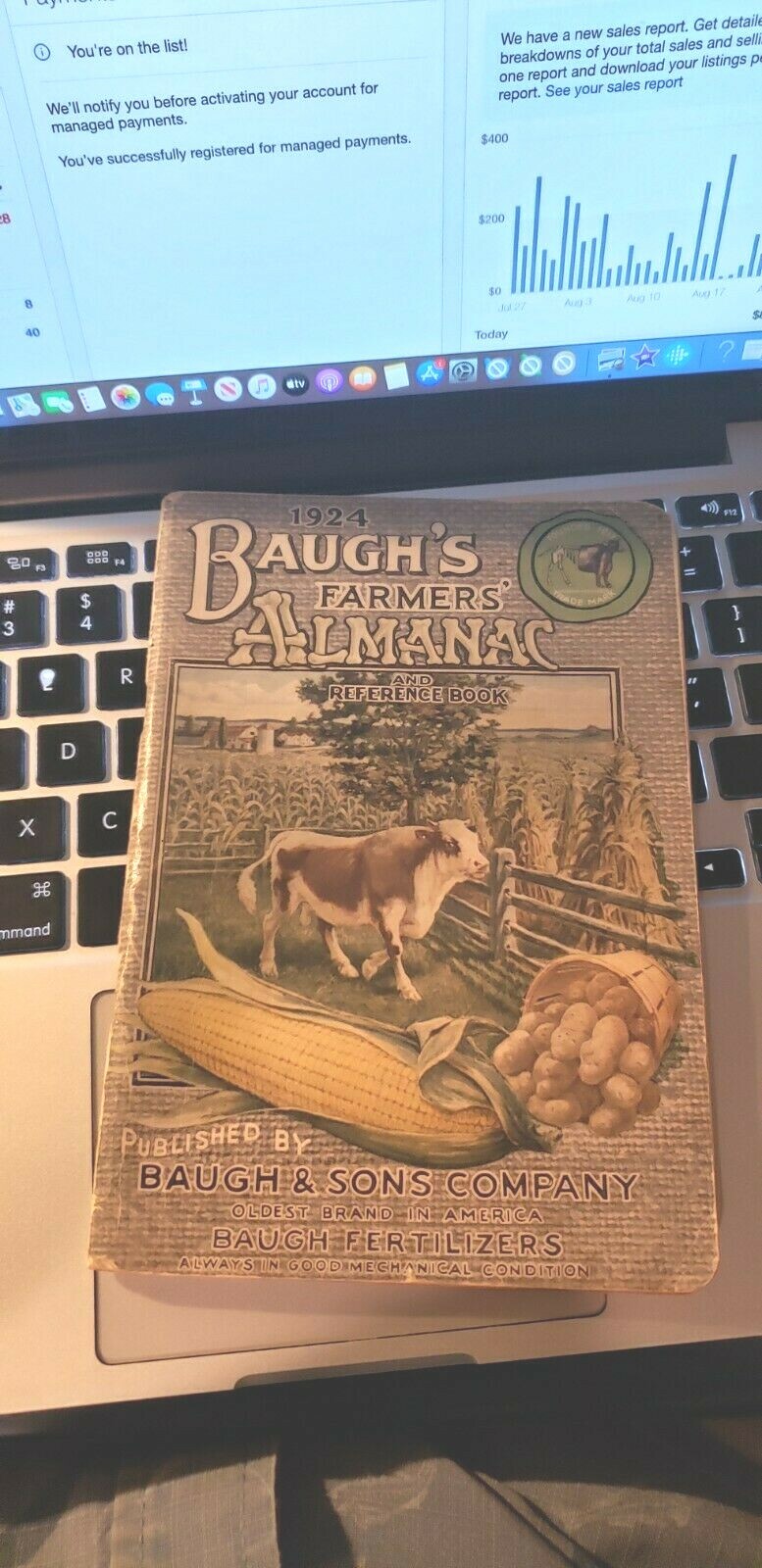 Vintage 1924 BAUGHS FARMERS ALMANAC  Raw Bone Meal & Fertilizers 