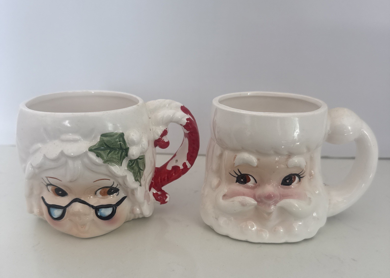 Pair Of Vintage Lefton Santa and Mrs Claus Mugs Christmas Cups