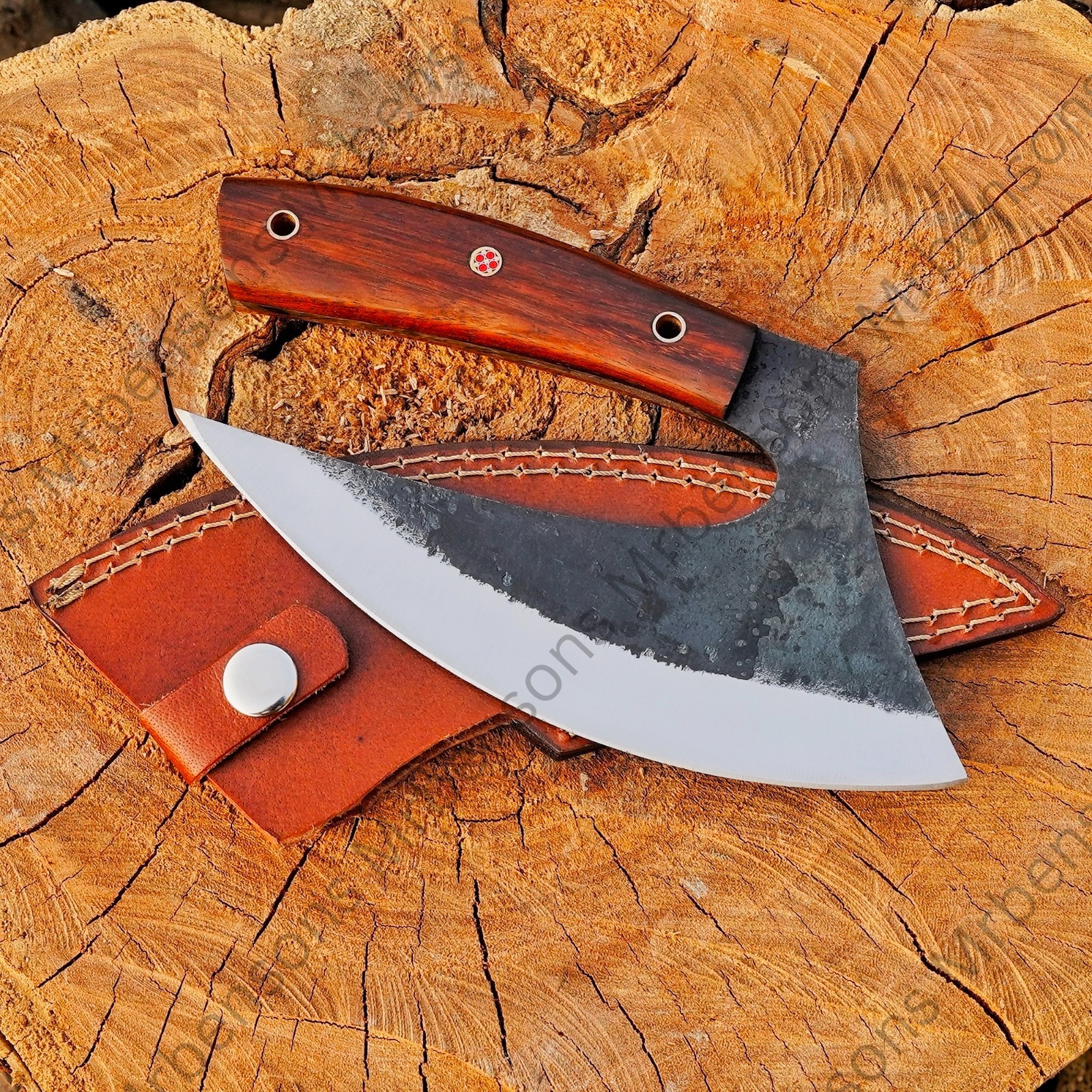 Hand Forged Pizza Cutter Axe with Wooden Handle & Leather Cover ULLU Knife Tools