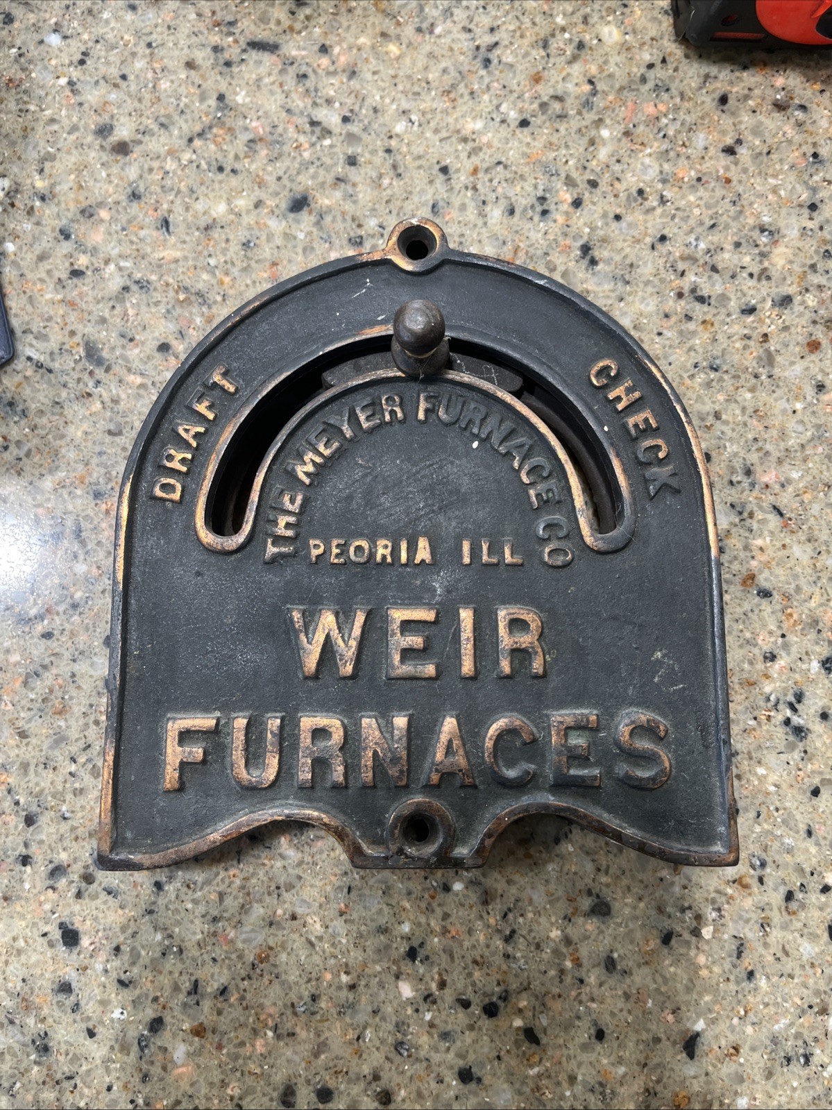 Antique Cast Iron Weir Furnace Draft Control Plate Meyer Furnace Co Peoria IL Antique Cast Iron Weir Furnace Draft Control Plate Meyer Furnace Co Peoria IL