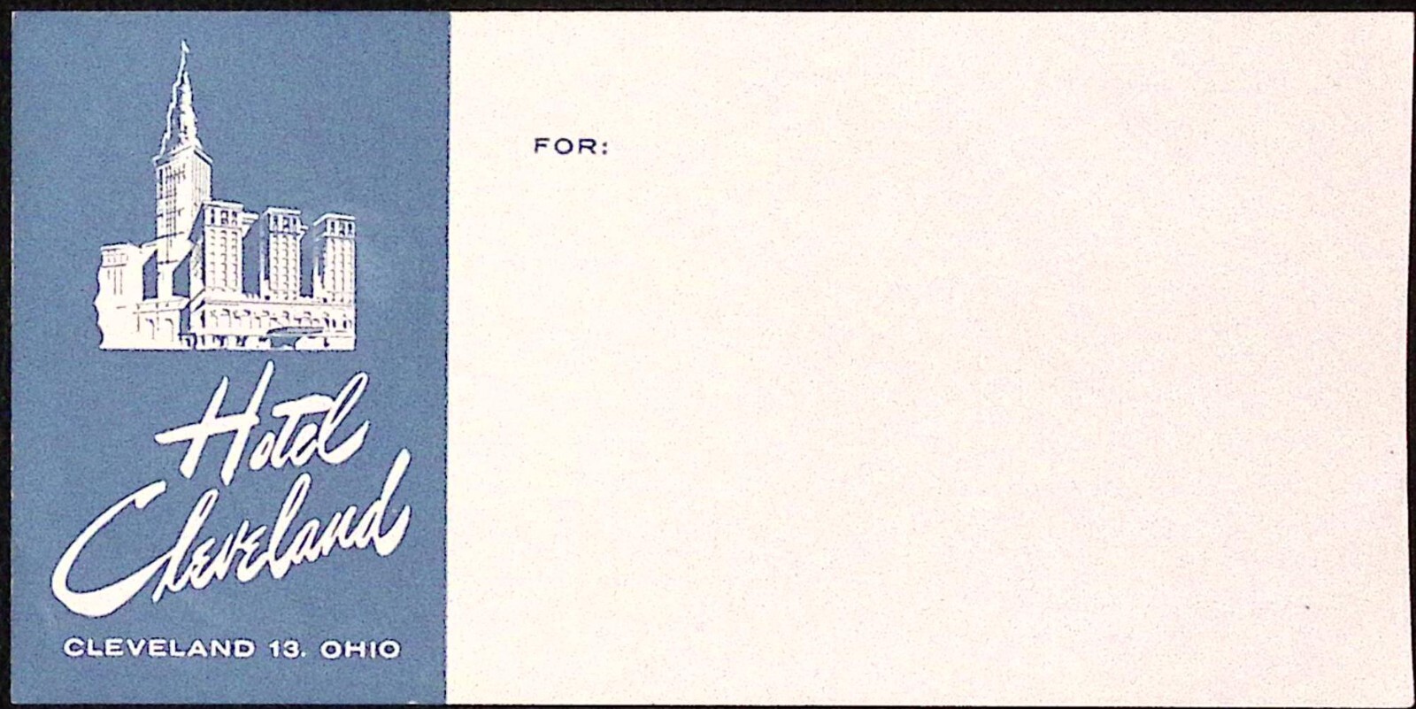 Hotel Cleveland Exterior View Cleveland OH Vintage Luggage Mailing Label  3 x 6\
