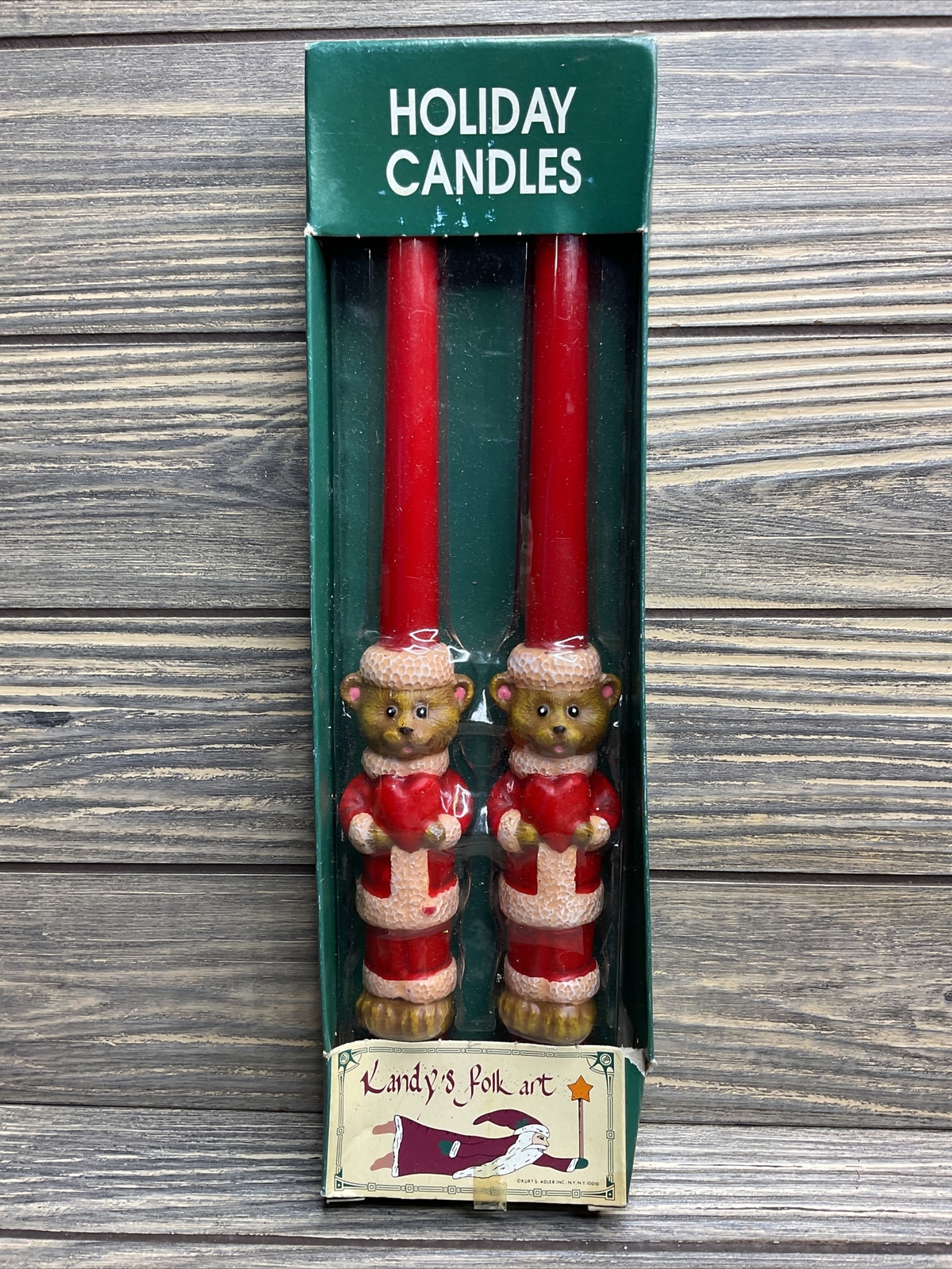 Vintage Kandy’s Folk Art Kurt Adler Teddy Bear Christmas Candle Pair 2pk Holiday