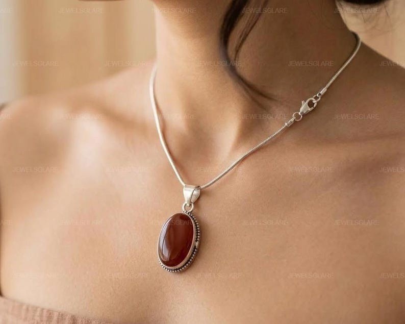 Red Carnelian Gemstone 925 Sterling Silver Oval Shape Gemstone Pendant Gift Her