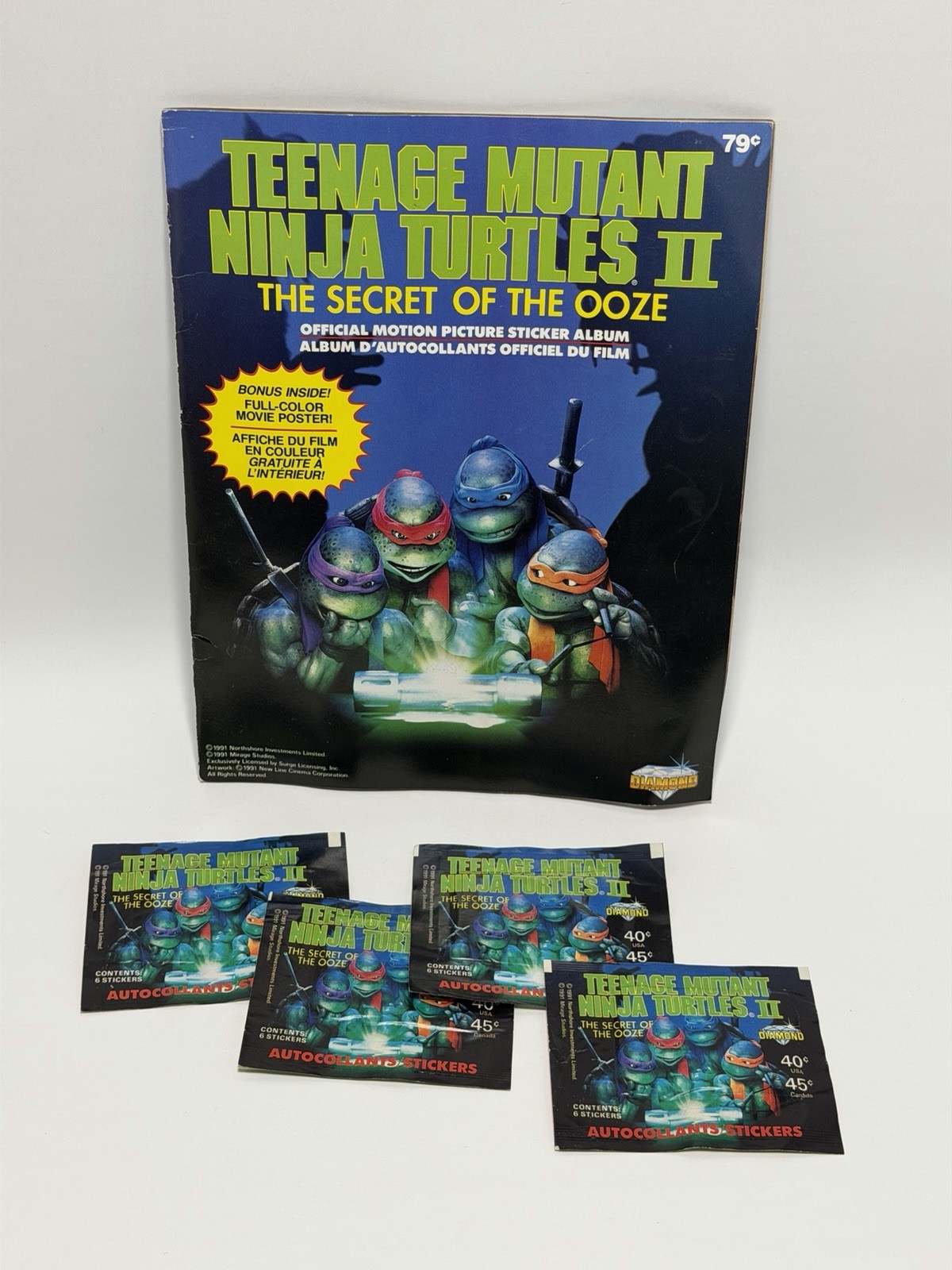 Vintage 1991 TMNT 2 Secret of the Ooze Sticker Album + 4 Sealed Sticker Packs Vintage 1991 TMNT 2 Secret of the Ooze Sticker Album + 4 Sealed Sticker Packs
