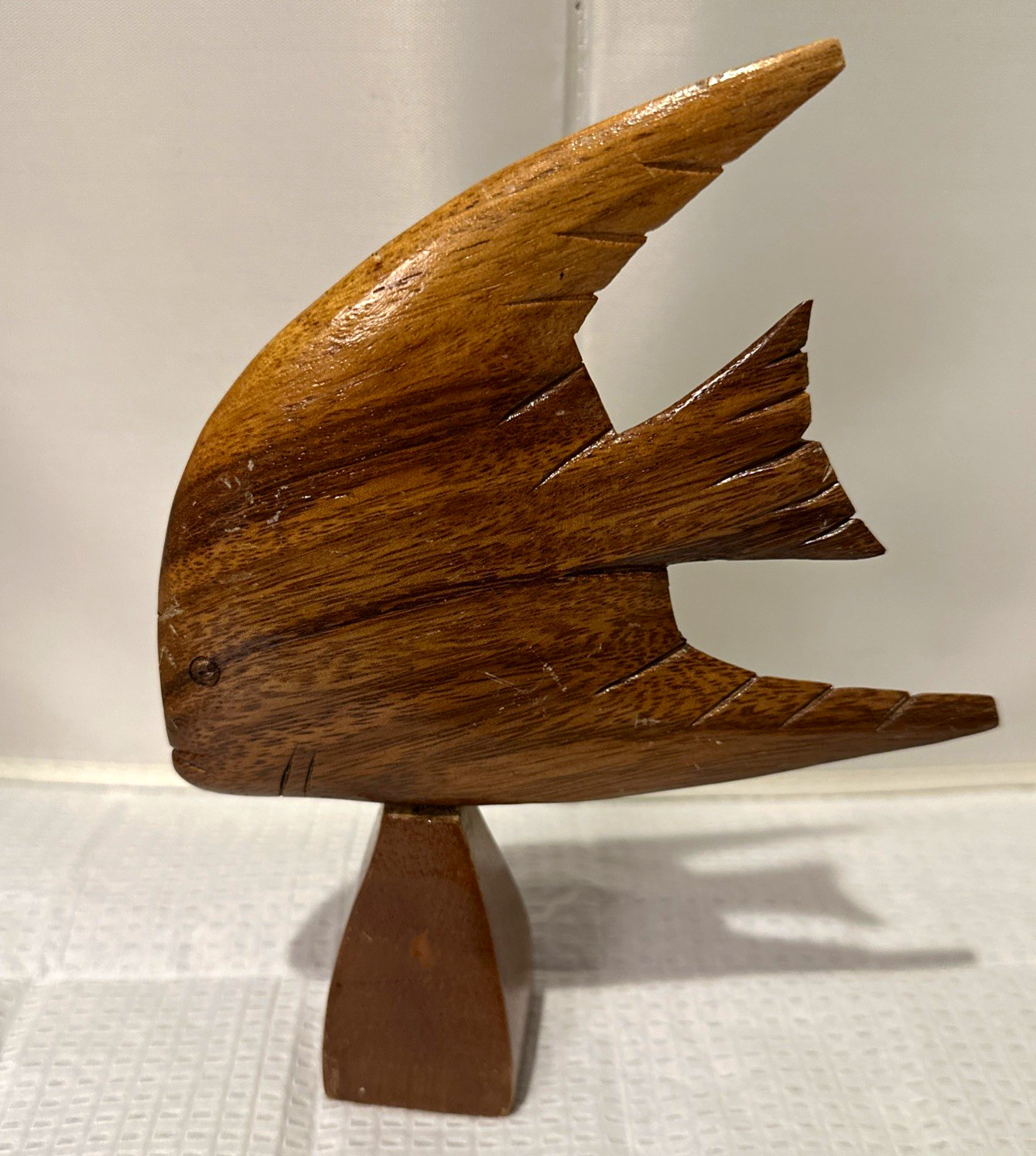 Vintage Hand Carved Wooden Angelfish Sculpture Mid Century Modern MCM  See Desc