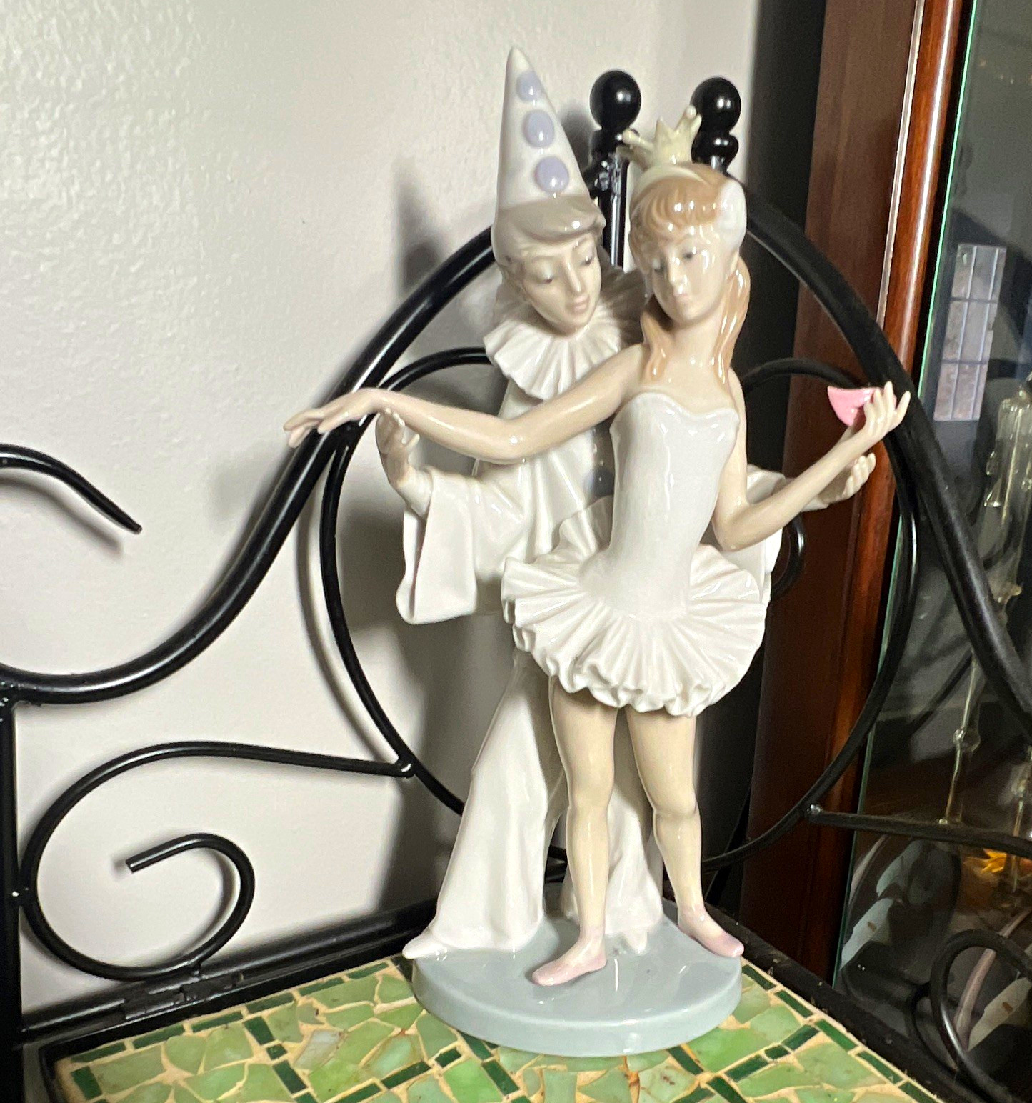 Lladró Porcelain Pierrot w/ Ballerina Figurine Hand Painted Glossy 11in