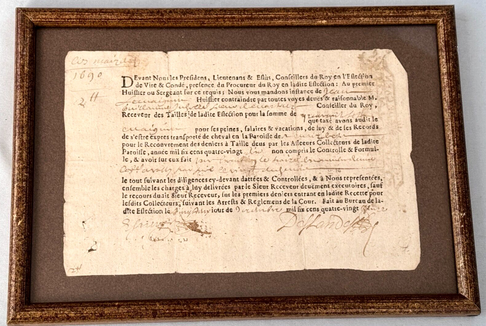 Rare 1690 France King Louis XIV Taille Property Tax Document Receipt Versailles