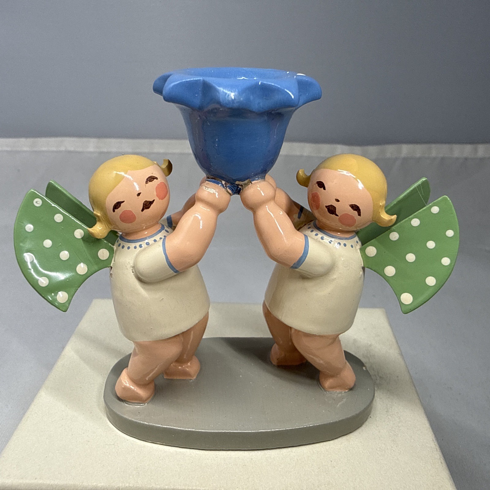 Vintage Wendt & Kühn 11-Dot Angel Candle Holder Blue Flower 1949-72 Germany
