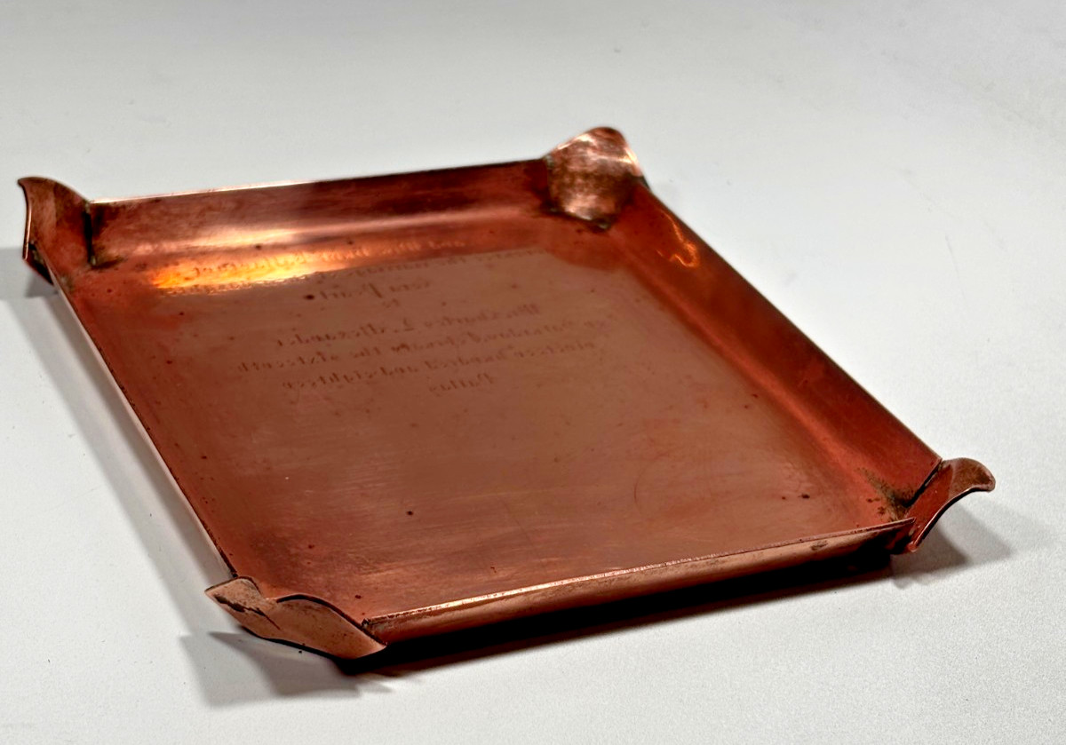 Antique 1916 Solid Copper Arts & Crafts Mission Wedding Announcement Tray 6X5.5
