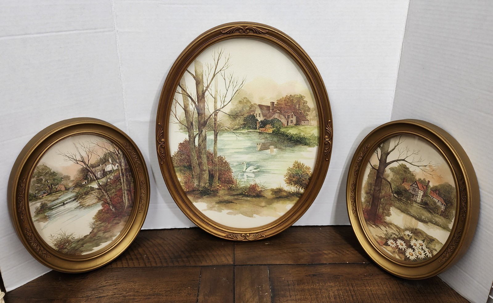 3 Vintage Homco Home Interiors Gold Oval Framed Wall Hanging Frames 