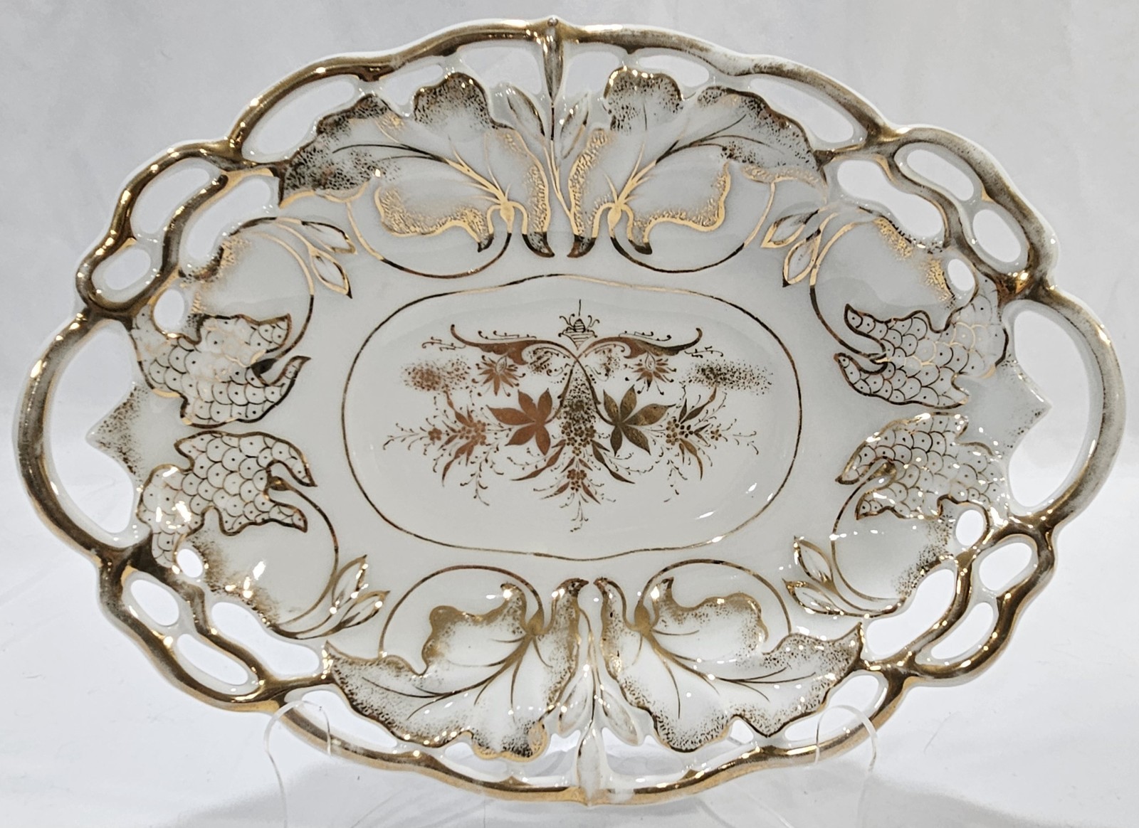 Vintage 1950s Arnart Creations Japan Reticulated Porcelain Bowl Gold Gilt Floral