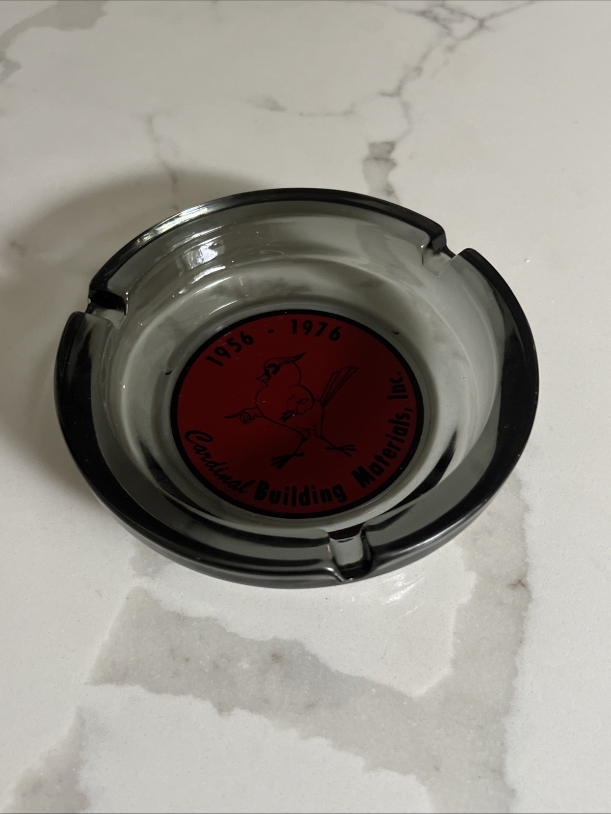 Vintage Gray Glass Cardinal Building Material Inc Ash Tray