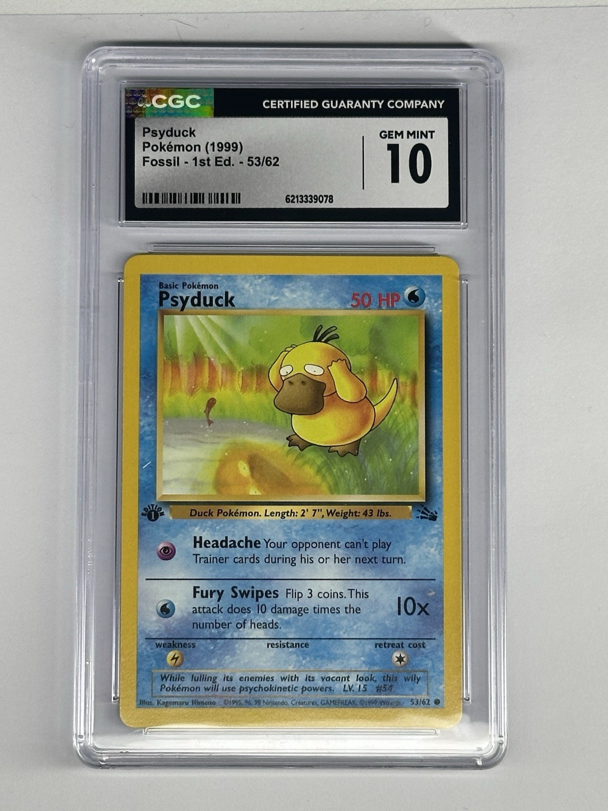 CGC 10 Pokémon Psyduck 1st Edition Fossil 53/62 1999 English