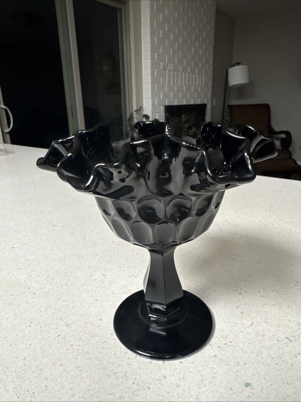 Vintage Fenton Ebony black Milk glass thumbprint ruffled mid-century 1950s 1960 Vintage Fenton Ebony black Milk glass thumbprint ruffled mid-century 1950s 1960