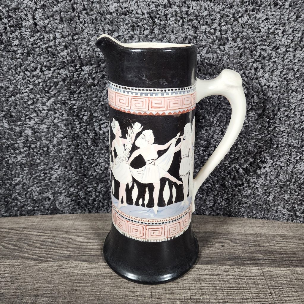 Vintage 1959 Garland Ceramics Pitcher Ewer Hand Painted Greco Roman Dancers