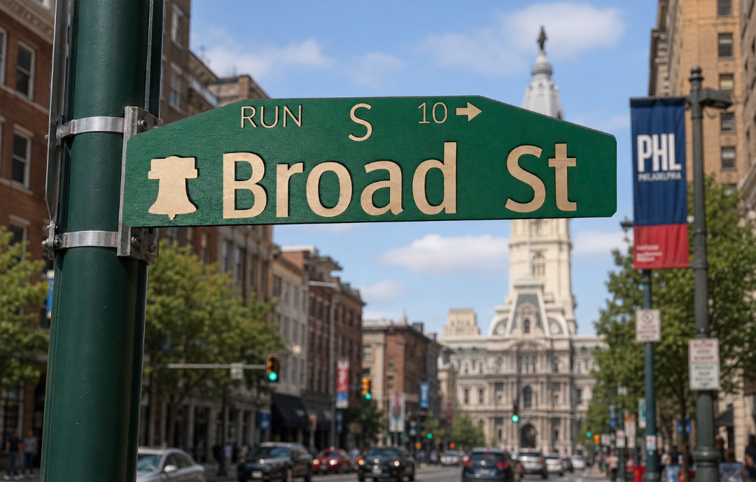 Broad Street Run Philadelphia Custom Handmade WOOD Street Sign