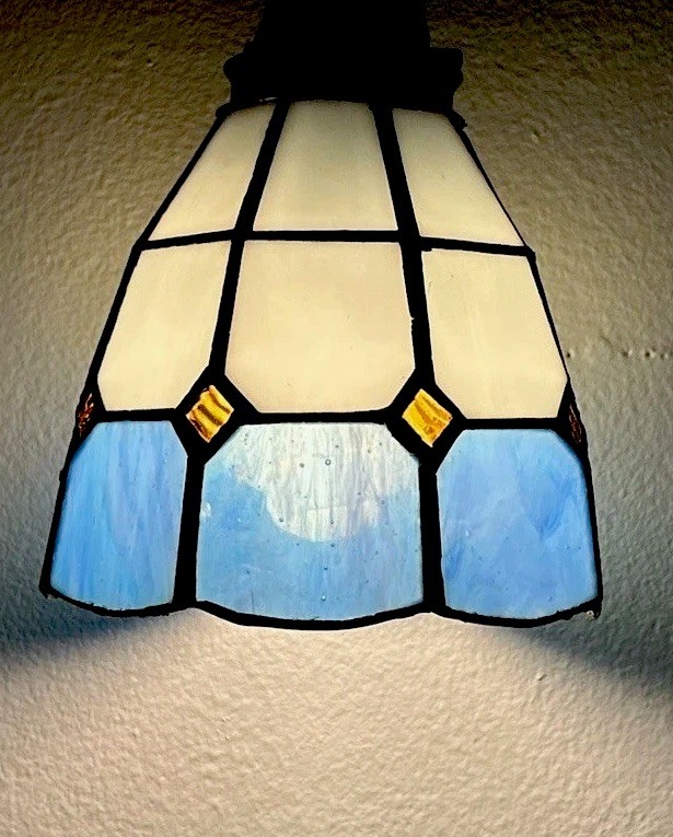 VTG Blue White Stained Glass Tiffany Style Lamp Shade 5