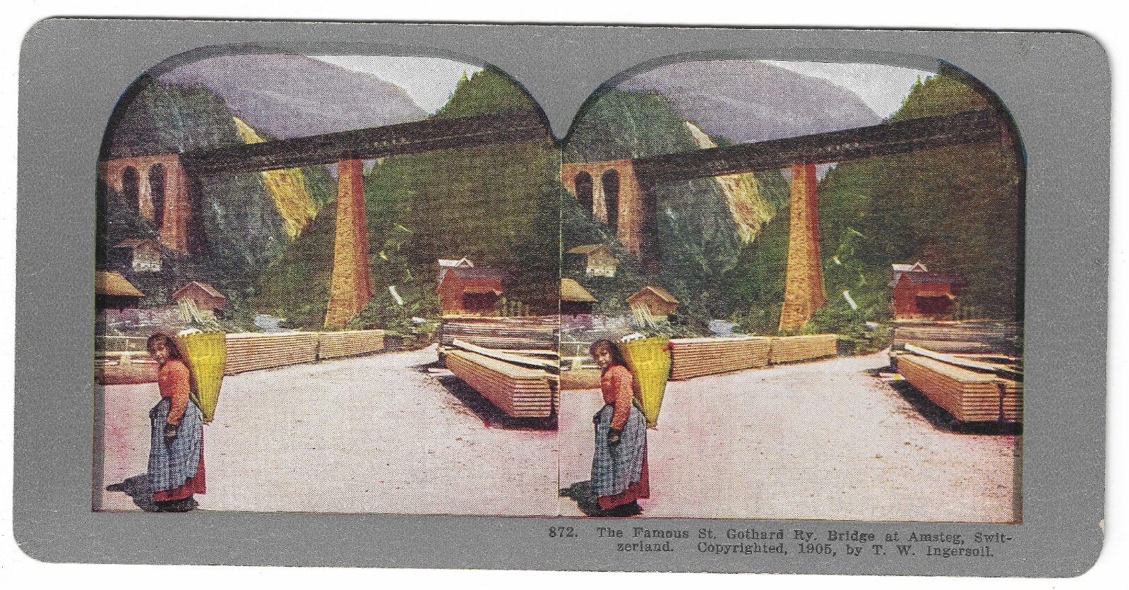 St. Gotthard Railway Bridge, Amsteg, Switzerland, 1905 T.W. Ingersoll Stereoview St. Gotthard Railway Bridge, Amsteg, Switzerland, 1905 T.W. Ingersoll Stereoview